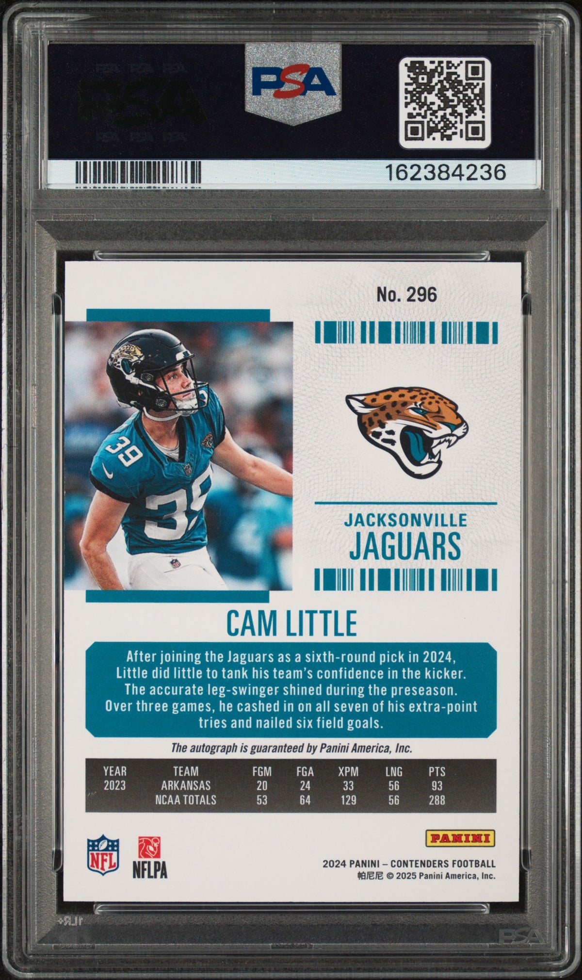 2024 Panini Contenders Cam Little #296 Auto Opening Kickoff Ticket PSA 10