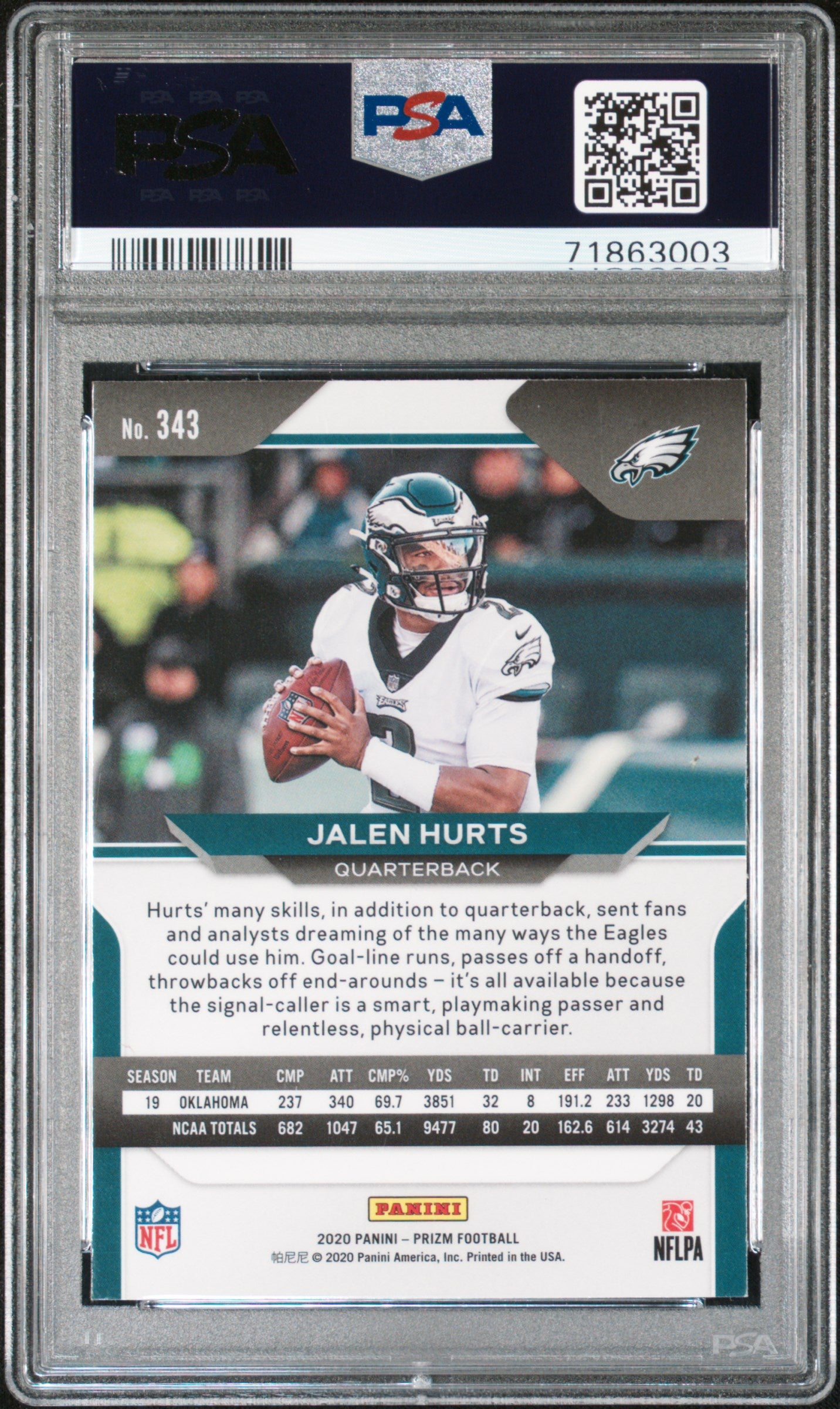 2020 Panini Prizm Jalen Hurts #343 PSA 9