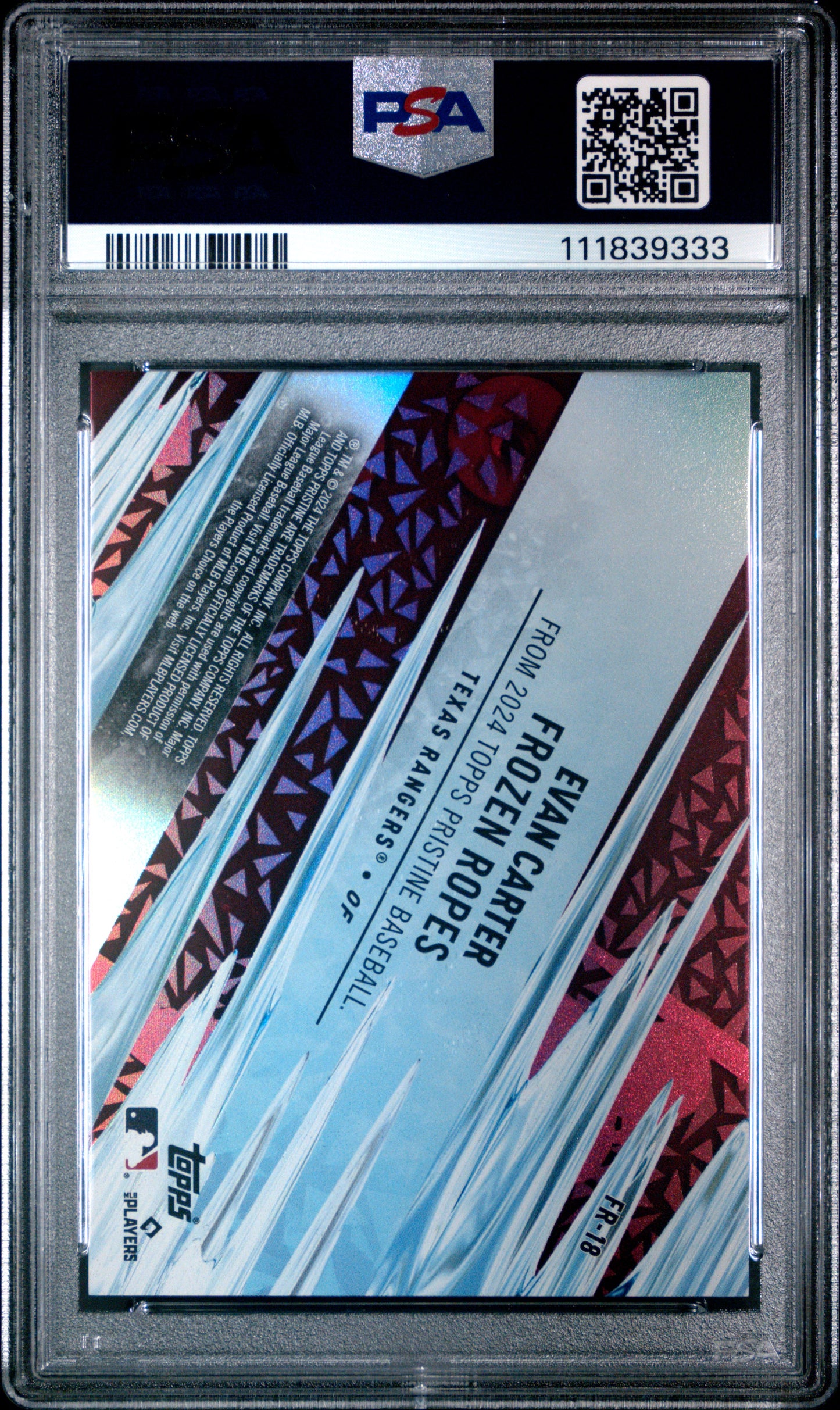 2024 Topps Pristine Frozen Ropes Evan Carter #FR18 Red / PSA 9