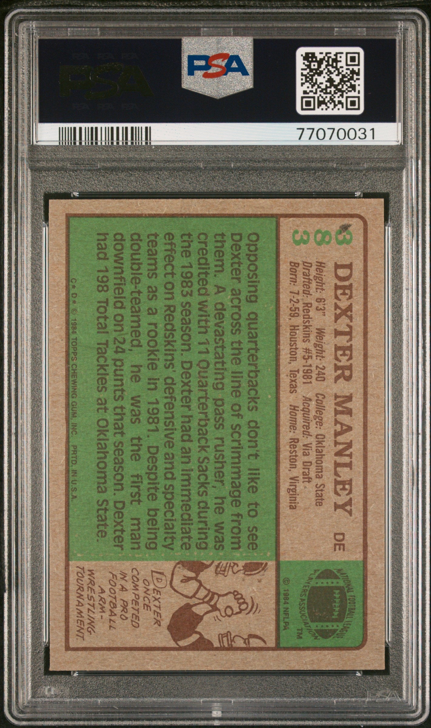 1984 Topps Dexter Manley #383 PSA 8