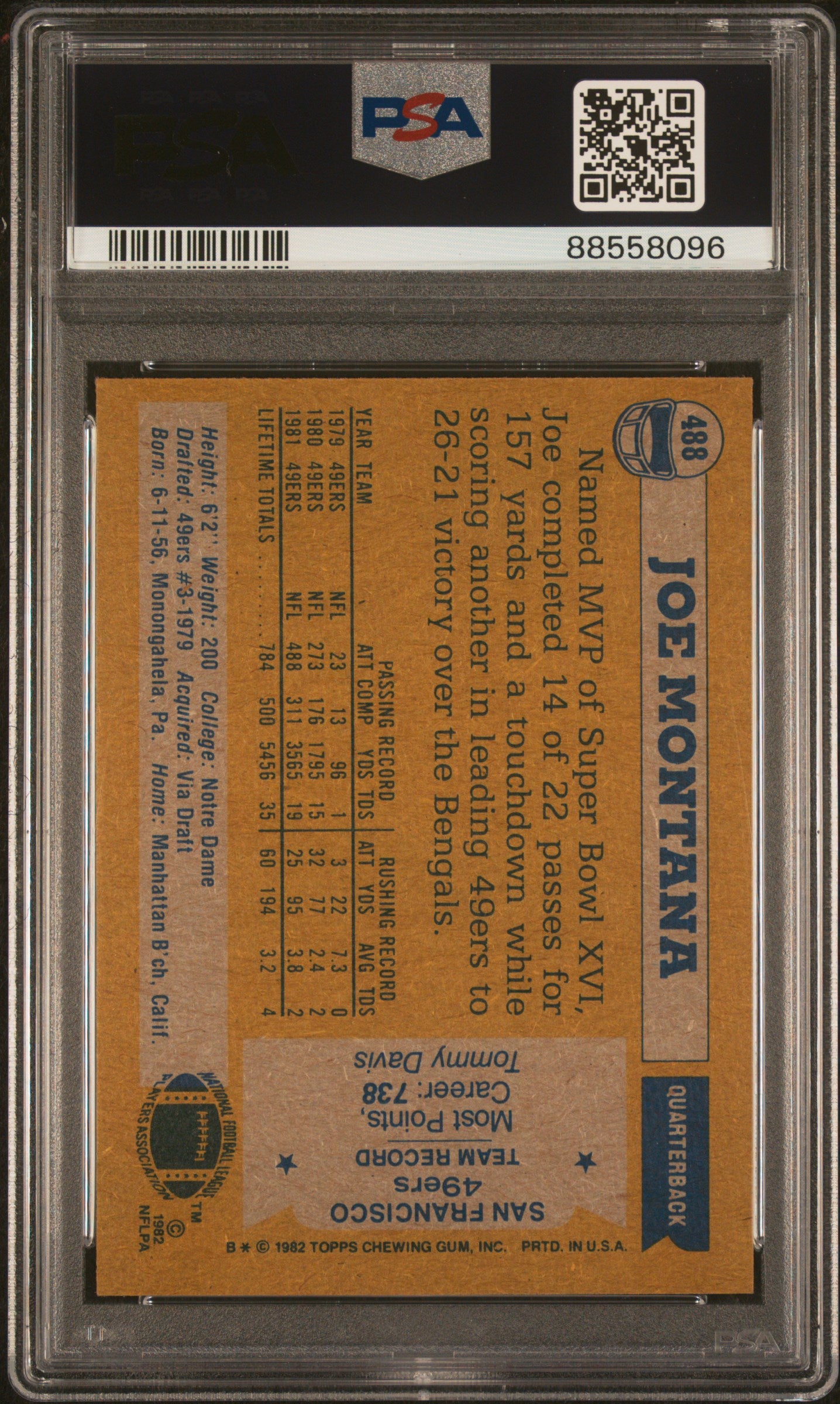 1982 Topps Joe Montana #488 All Pro PSA 7
