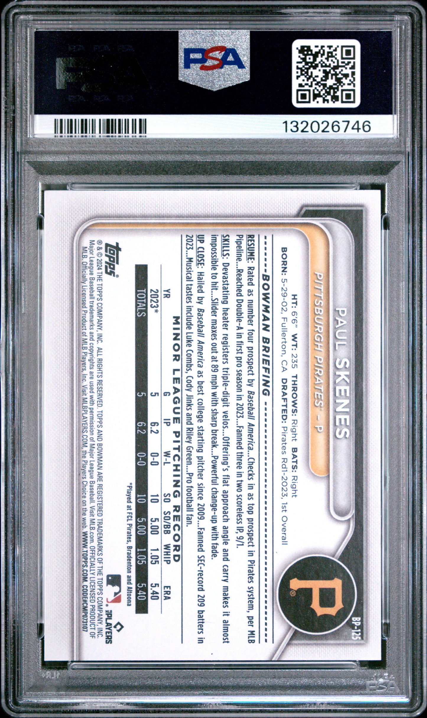 2024 Bowman Paper Prospects Paul Skenes #BP125 PSA 9