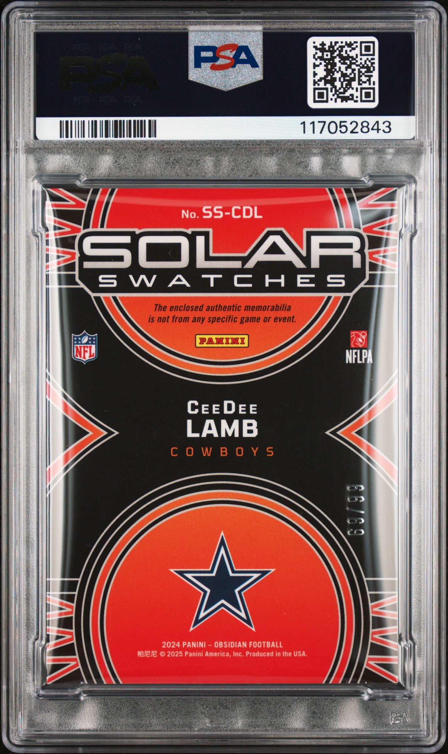 2024 Panini Obsidian Solar Swatches Ceedee Lamb #SSCDL Silver 69/99 PSA 10