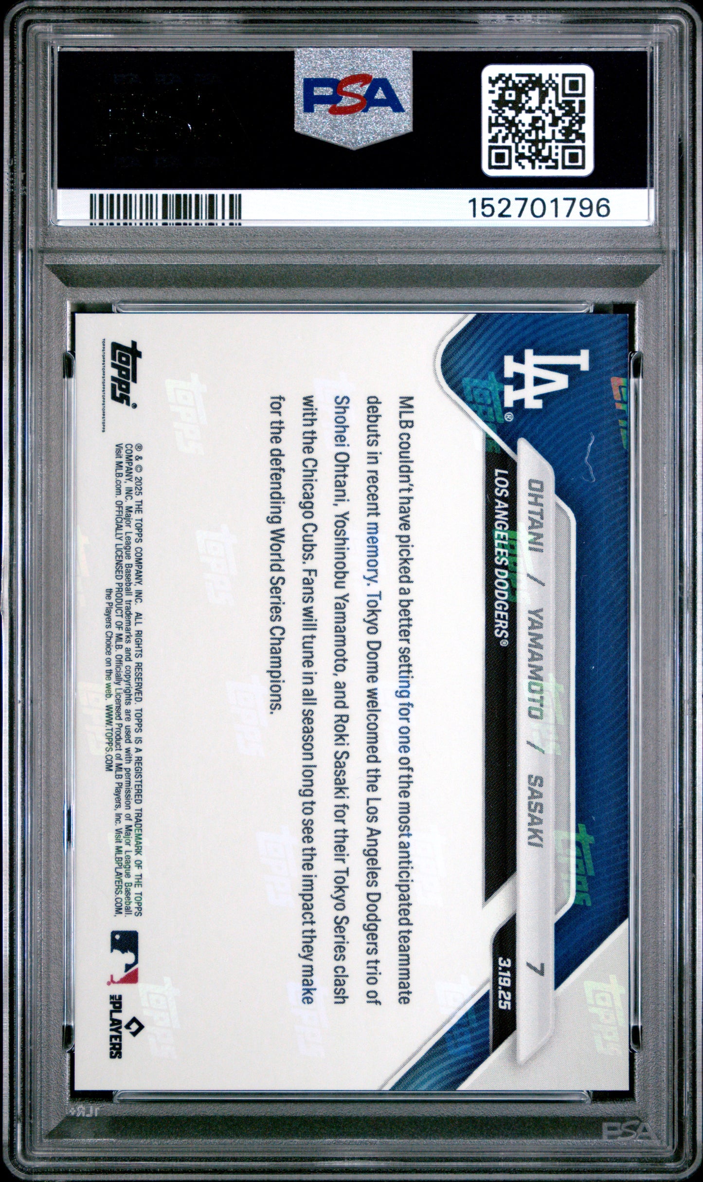 2025 Topps Now Ohtani Yamamoto Sasaki #7 PSA 10