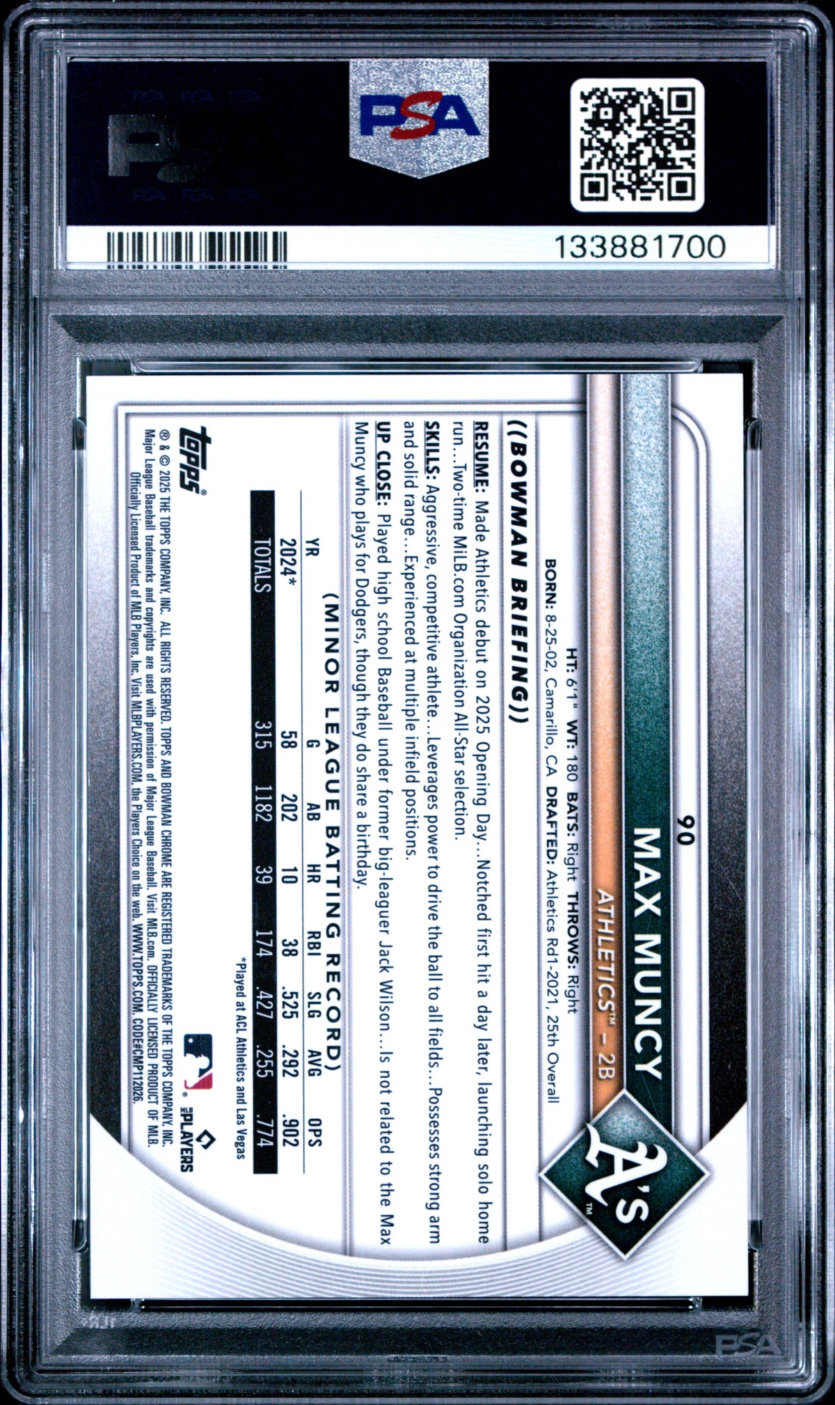 2025 Bowman Chrome Max Muncy #90 Orange Geometric 13/25 PSA 10