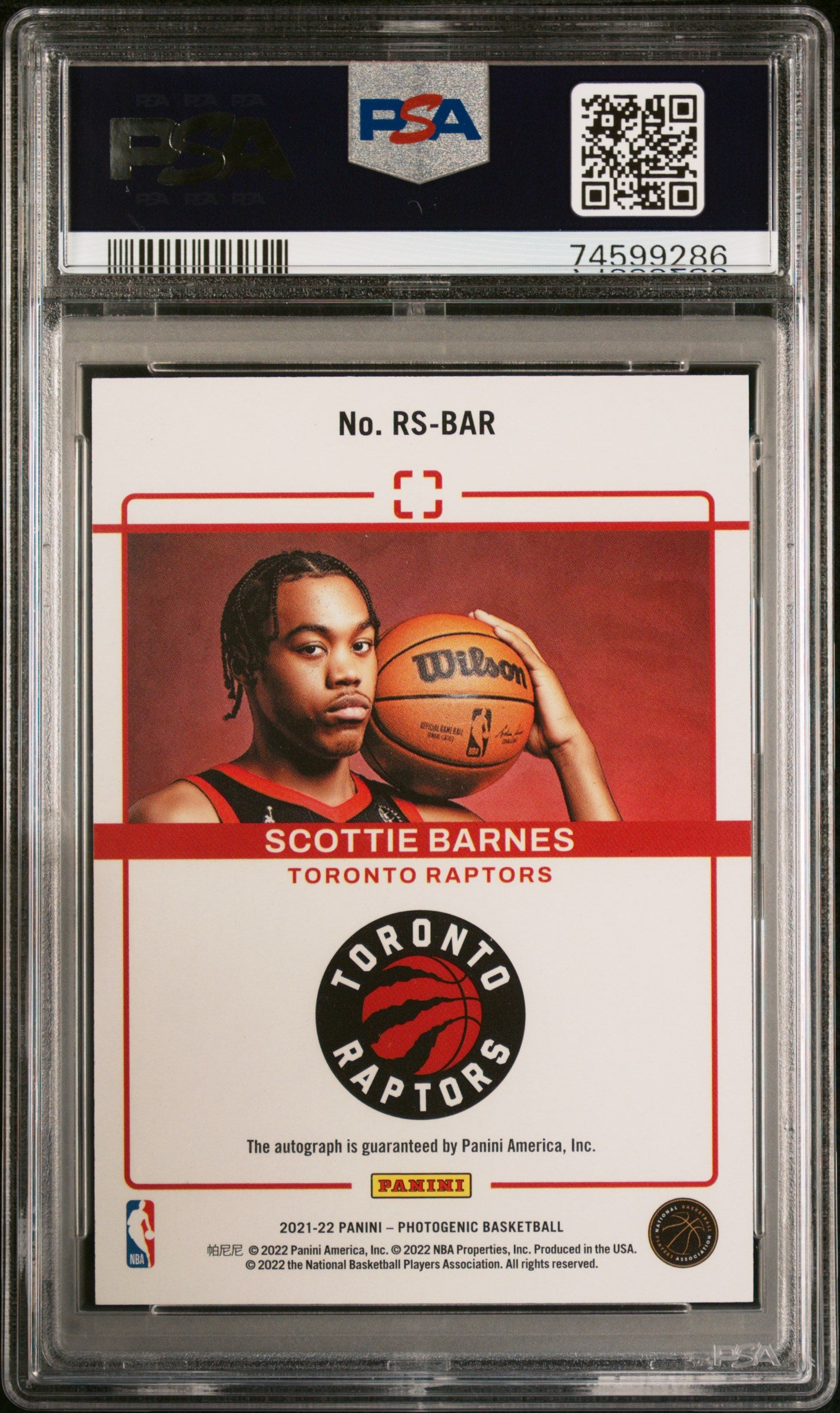 2021 Panini Photogenic Rookie Autographs Scottie Barnes #BAR PSA 9