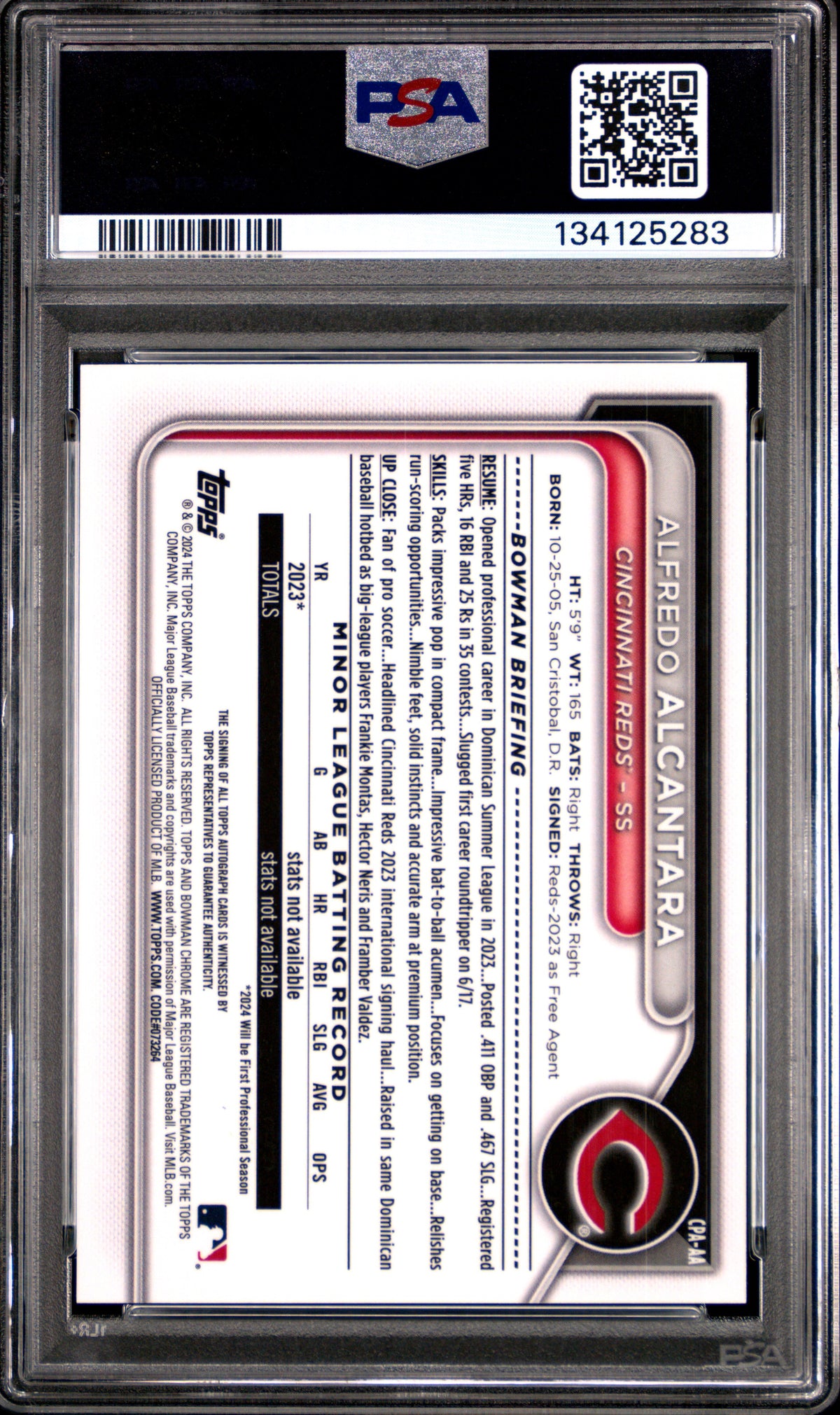 2024 Bowman Chrome Prospect Auto Alfredo Alcantara #AA Choice Ref 063/150 PSA 10