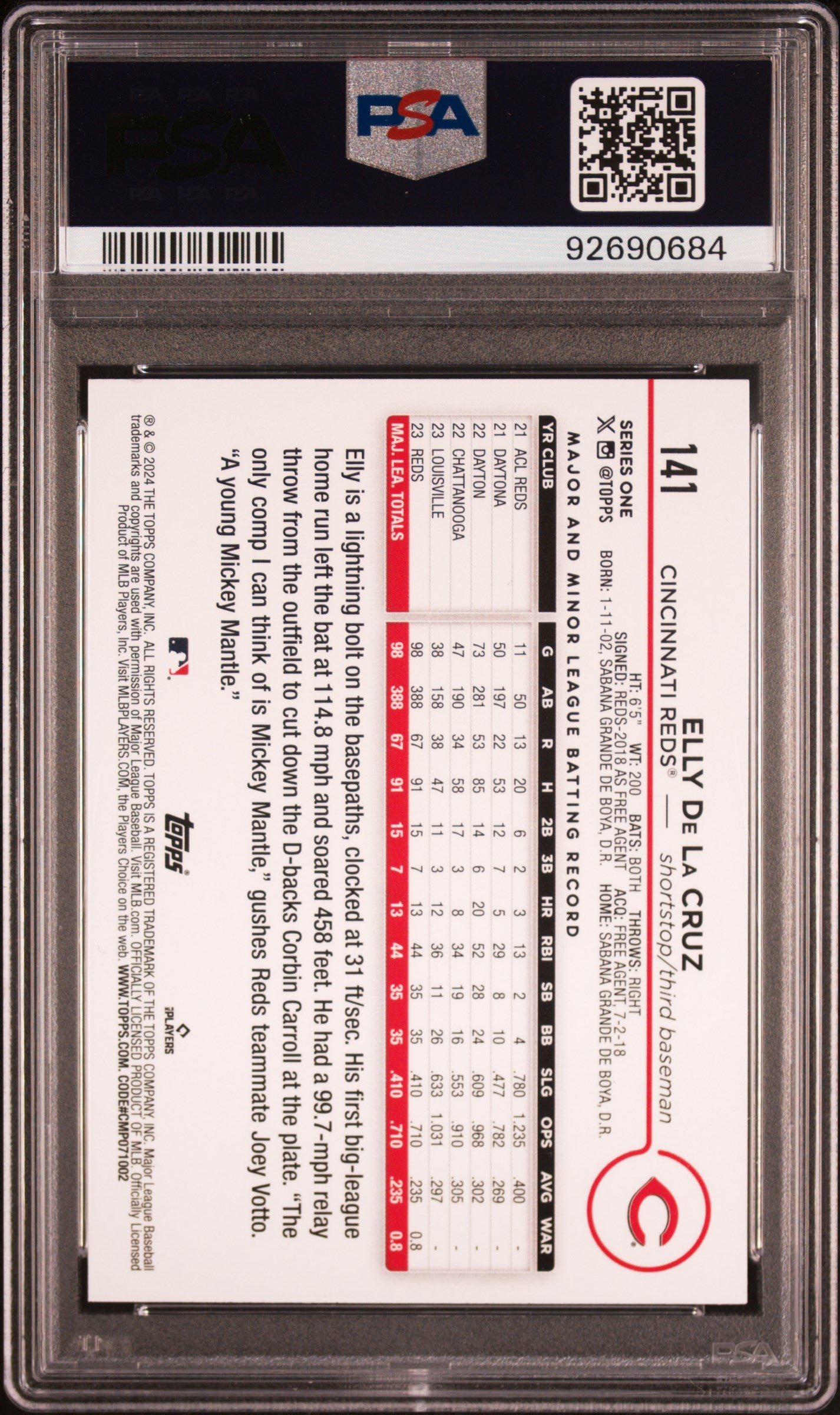 2024 Topps Elly De La Cruz #141 RC PSA 9