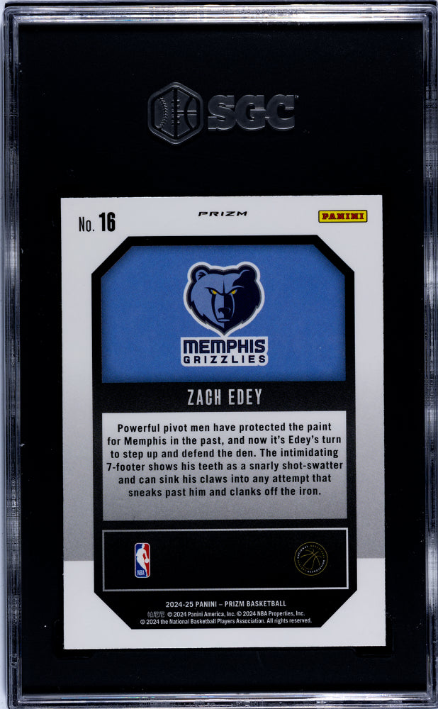 2024 Panini Prizm Zach Edey #16 Emergent Green SGC 10
