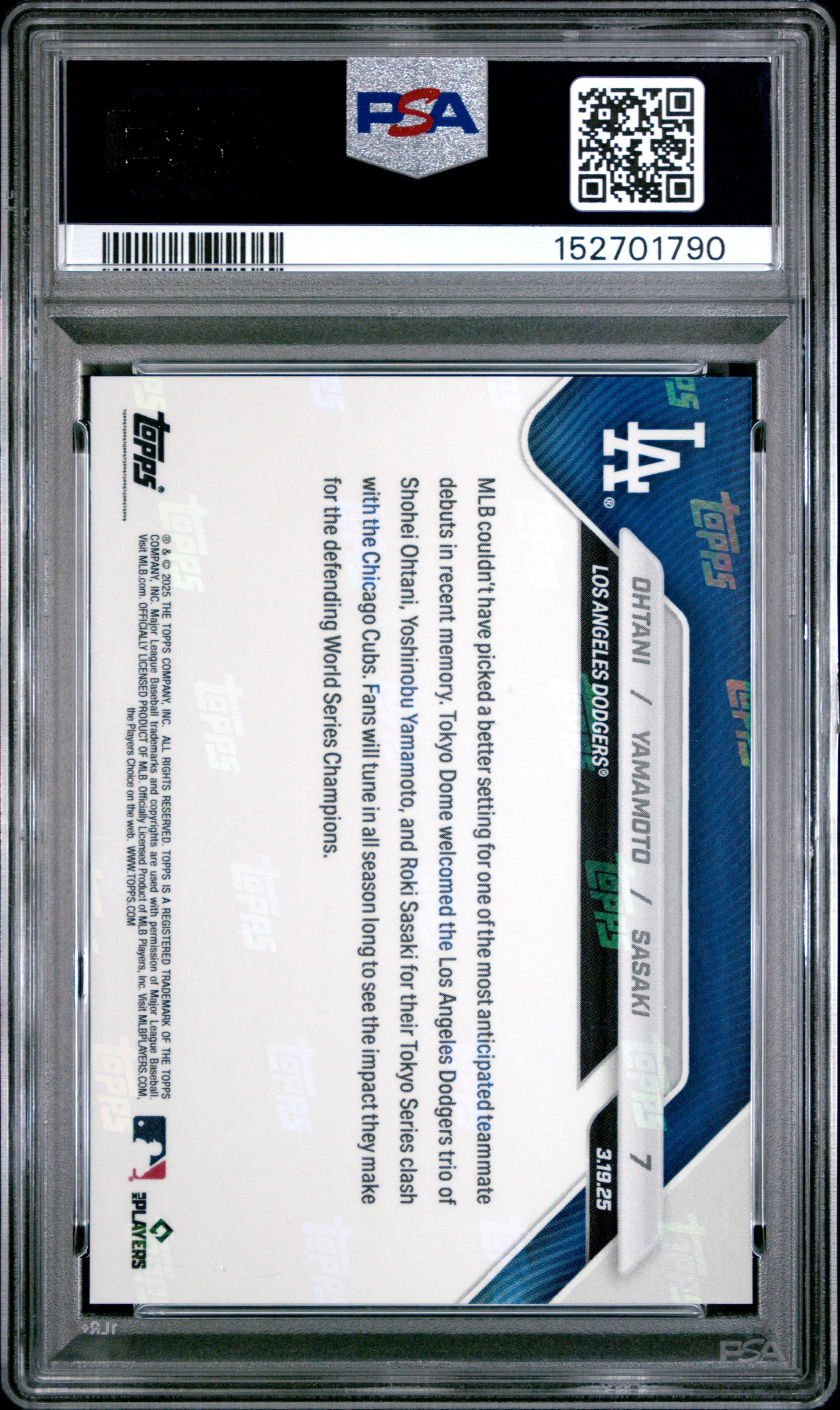 2025 Topps Now Ohtani Yamamoto Sasaki #7 PSA 10