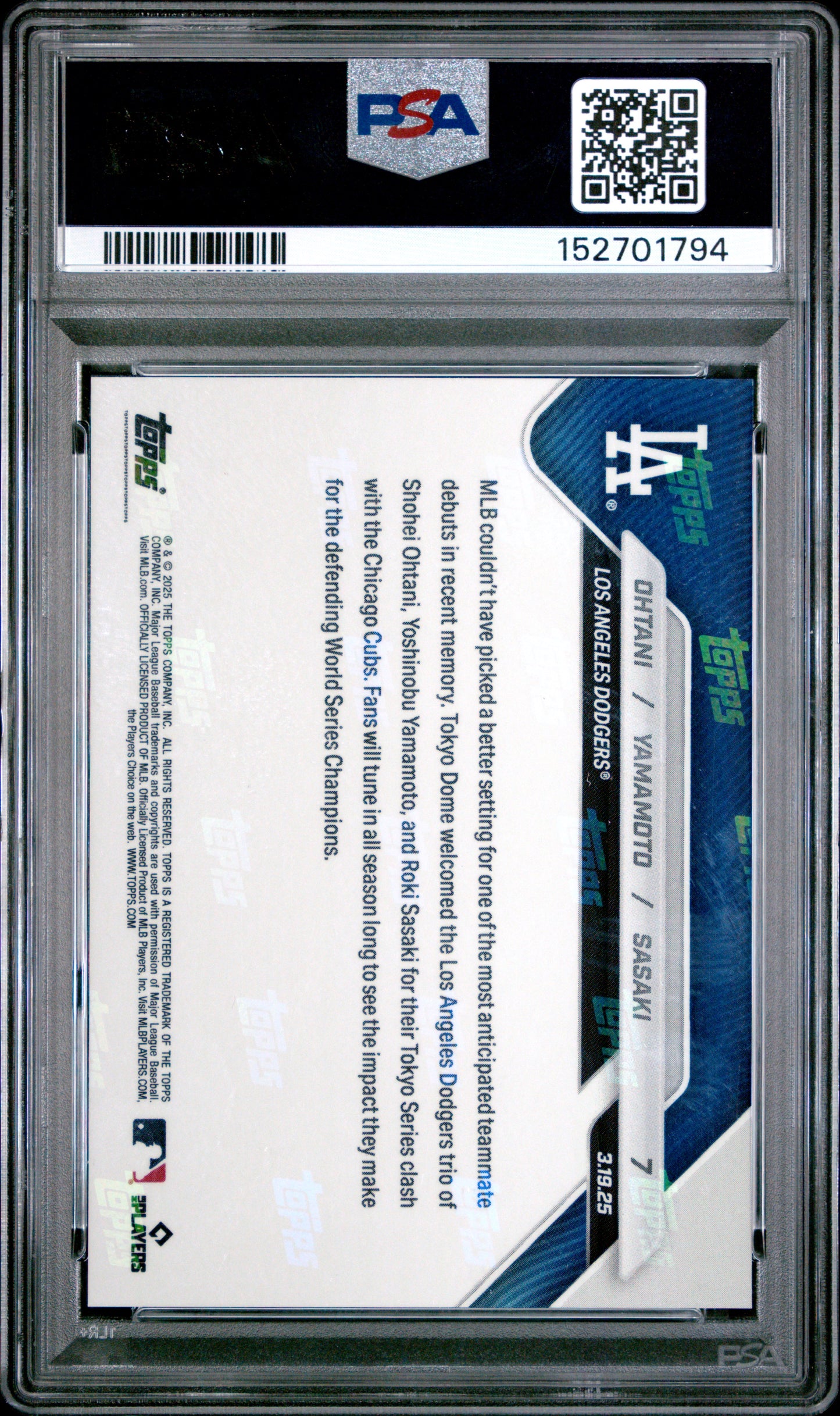 2025 Topps Now Ohtani Yamamoto Sasaki #7 PSA 10