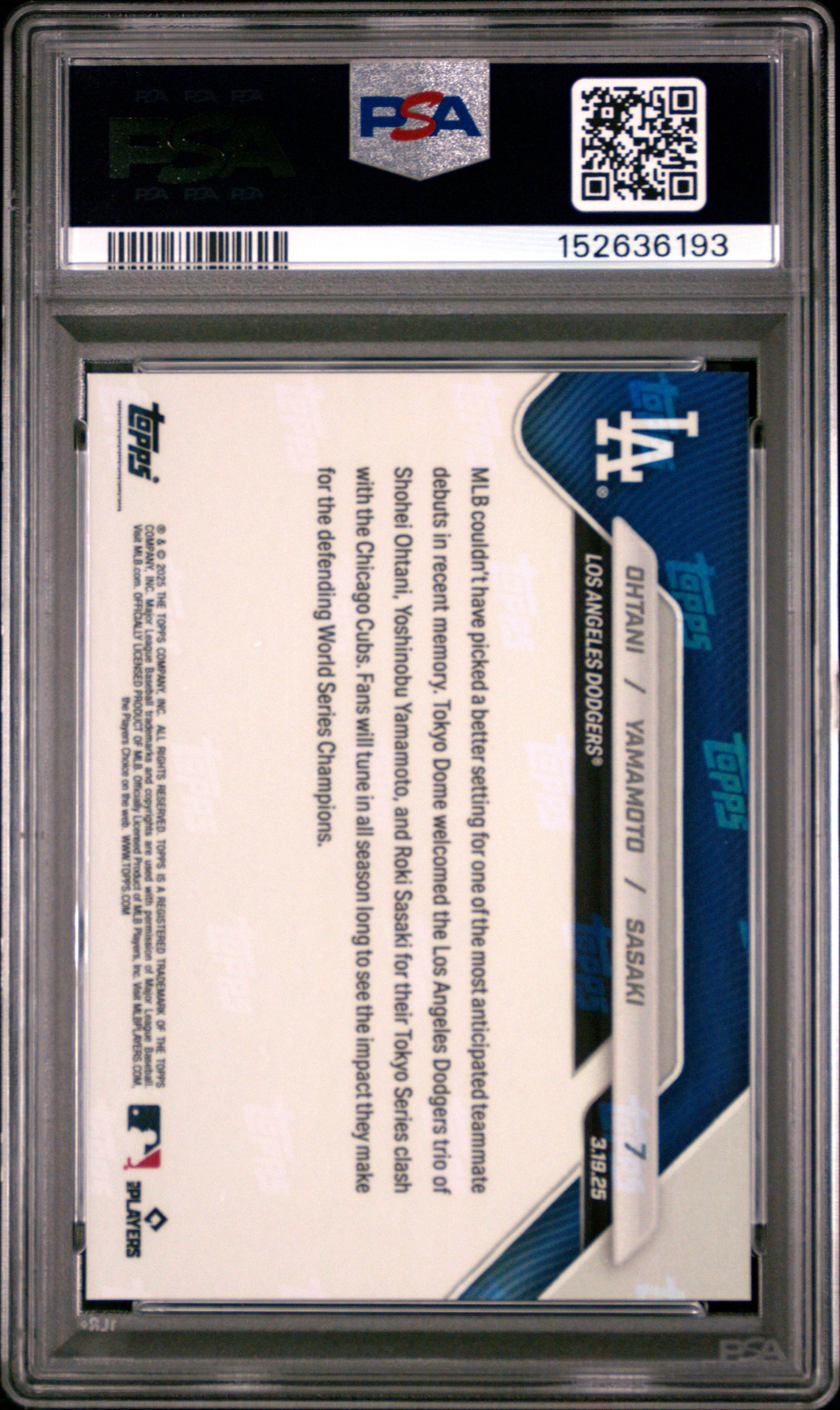 2025 Topps Now Sasaki Yamamoto Ohtani #7 PSA 10