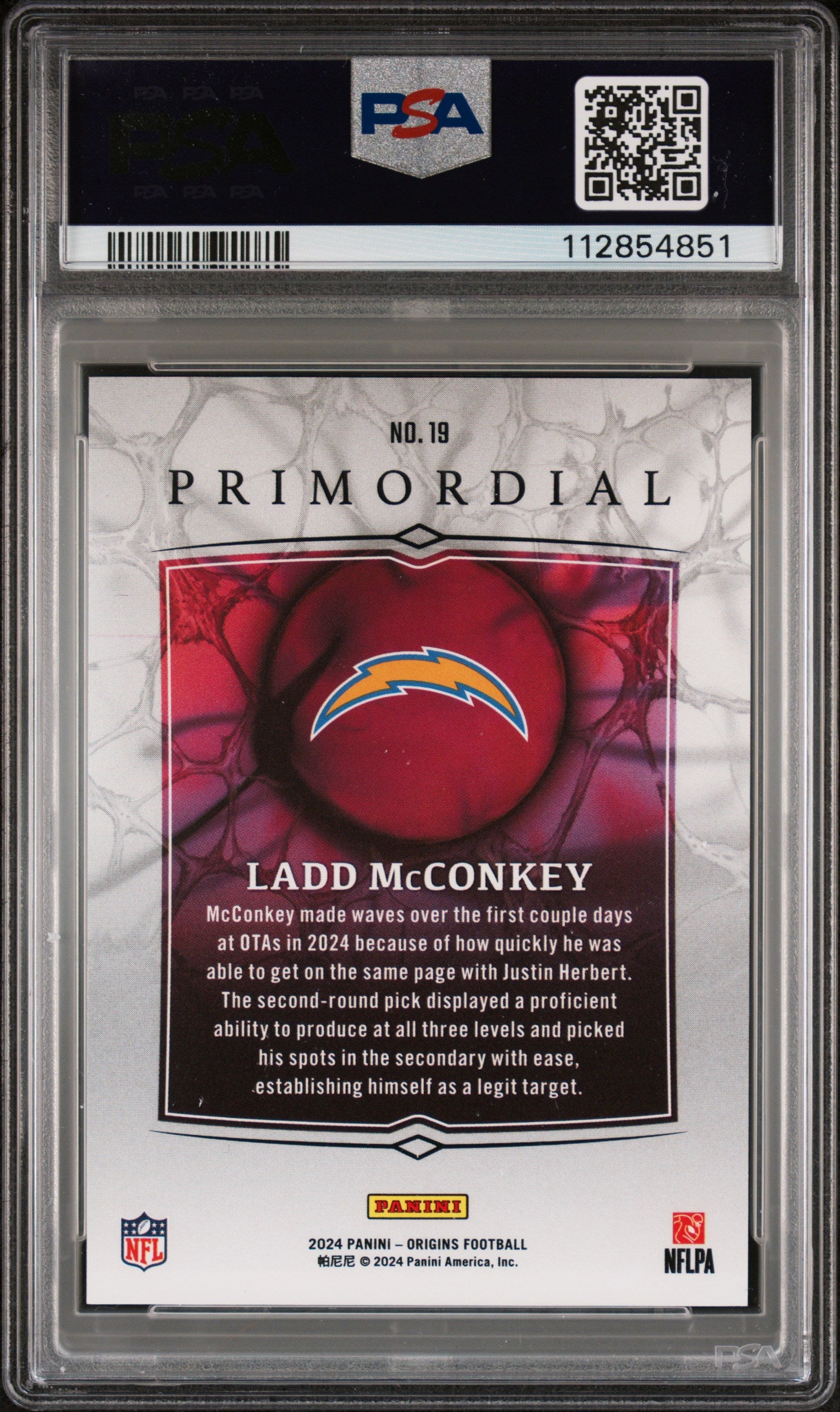 2024 Panini Origins Primordial Ladd McConkey #19 PSA 9