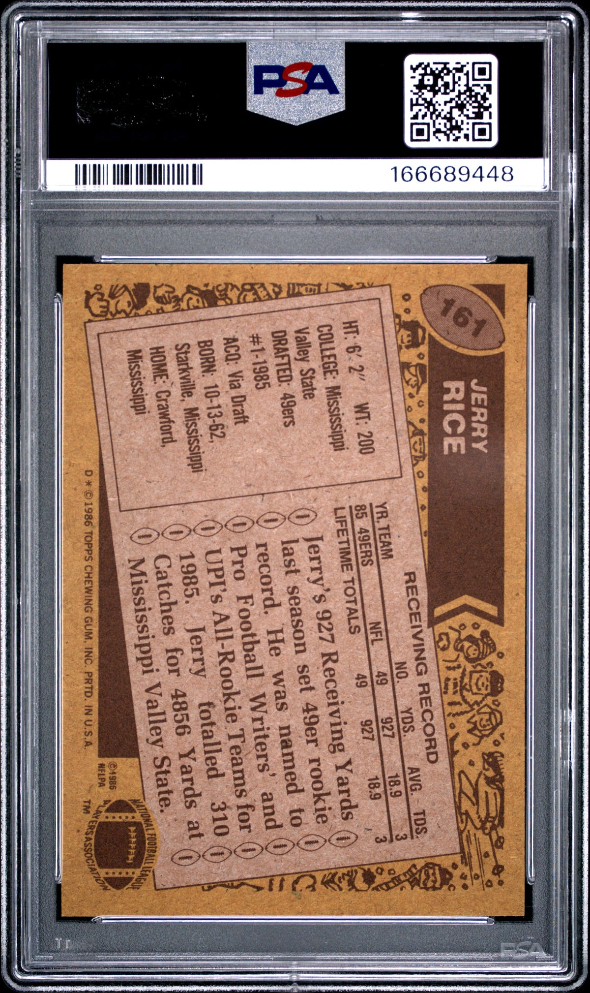 1986 Topps Jerry Rice #161 RC PSA 6