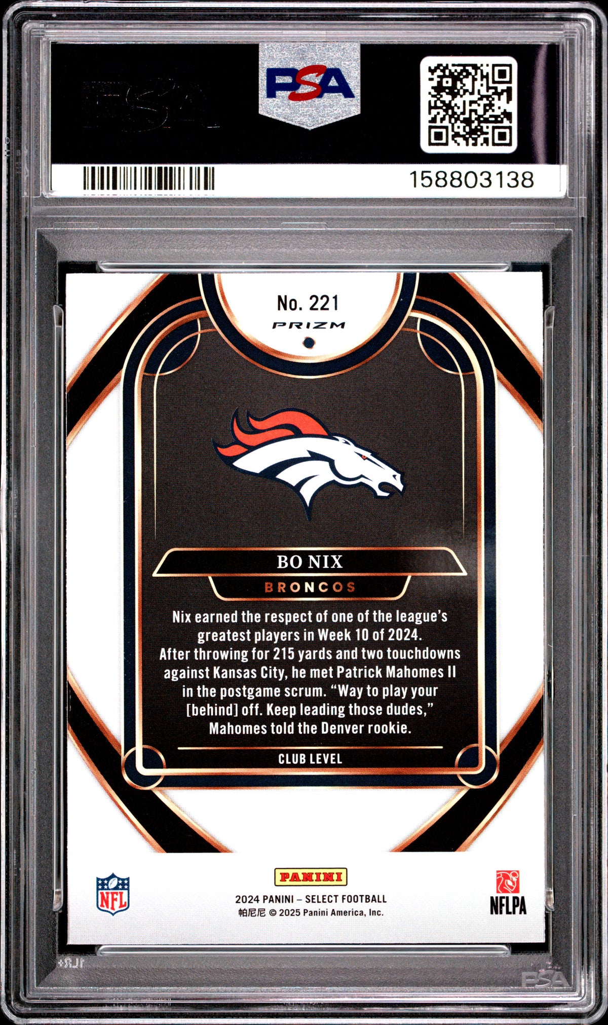 2024 Panini Select Bo Nix #221 Red & Yellow Shock RC PSA 10