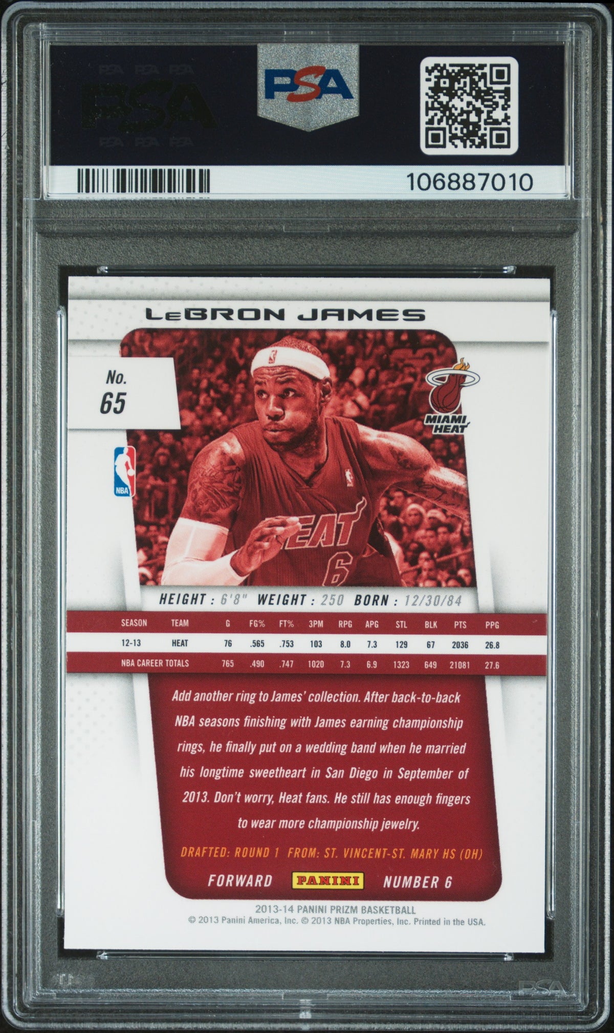 2013 Panini Prizm LeBron James #65 PSA 10