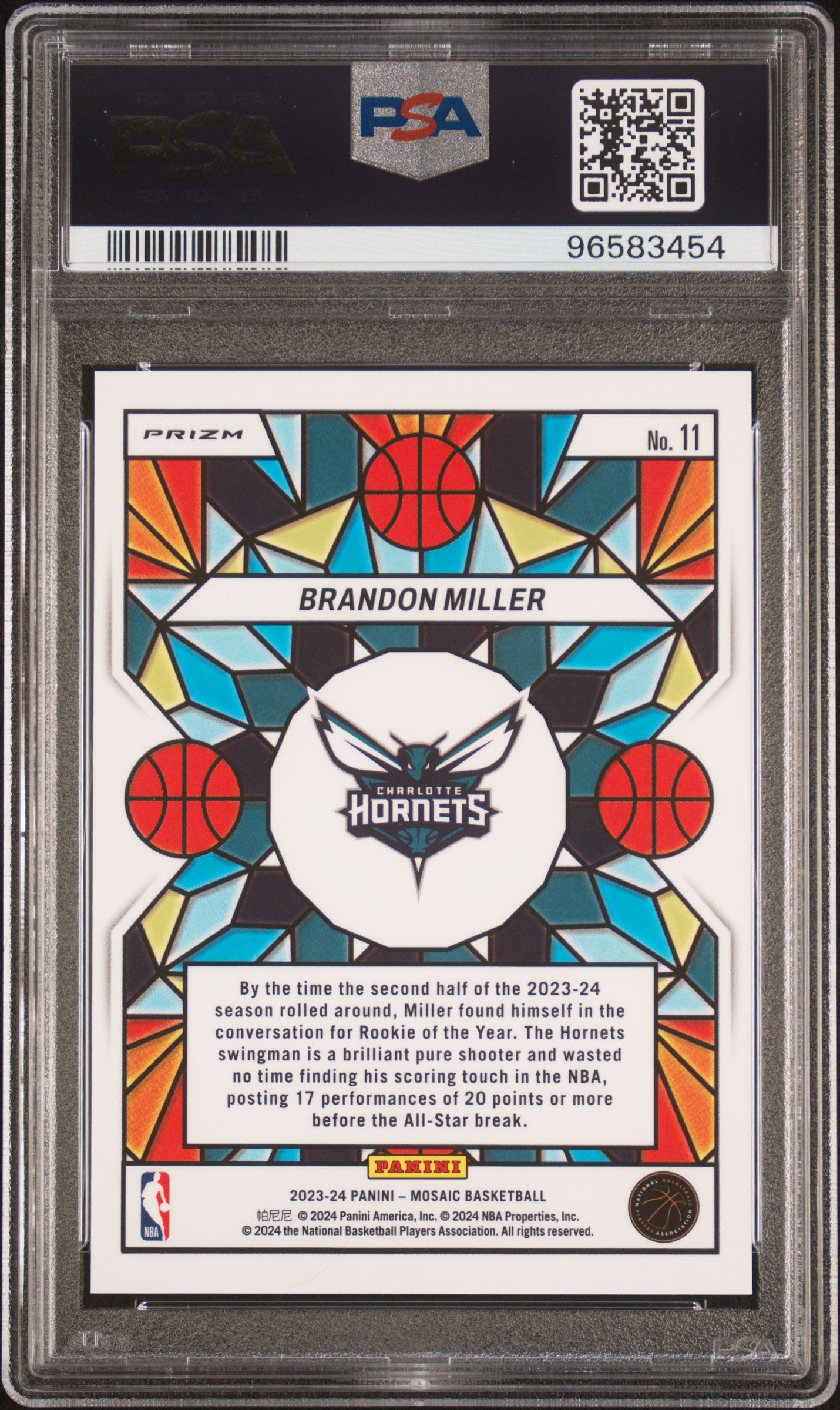 2023 Panini Mosaic Basketball Brandon Miller #11 Stained Glass RC PSA 9