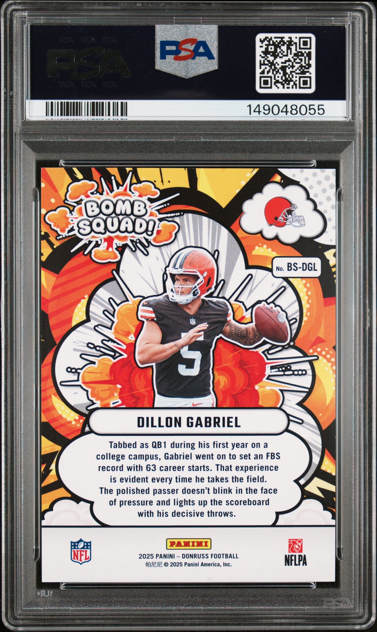 2025 Panini Donruss Bomb Squad Dillon Gabriel #BS-DGL Holo 030/100 PSA 10