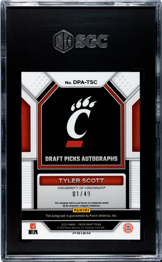 2023 Prizm Draft Picks Tyler Scott Auto Orange Pulsar SGC 10 Auto 10