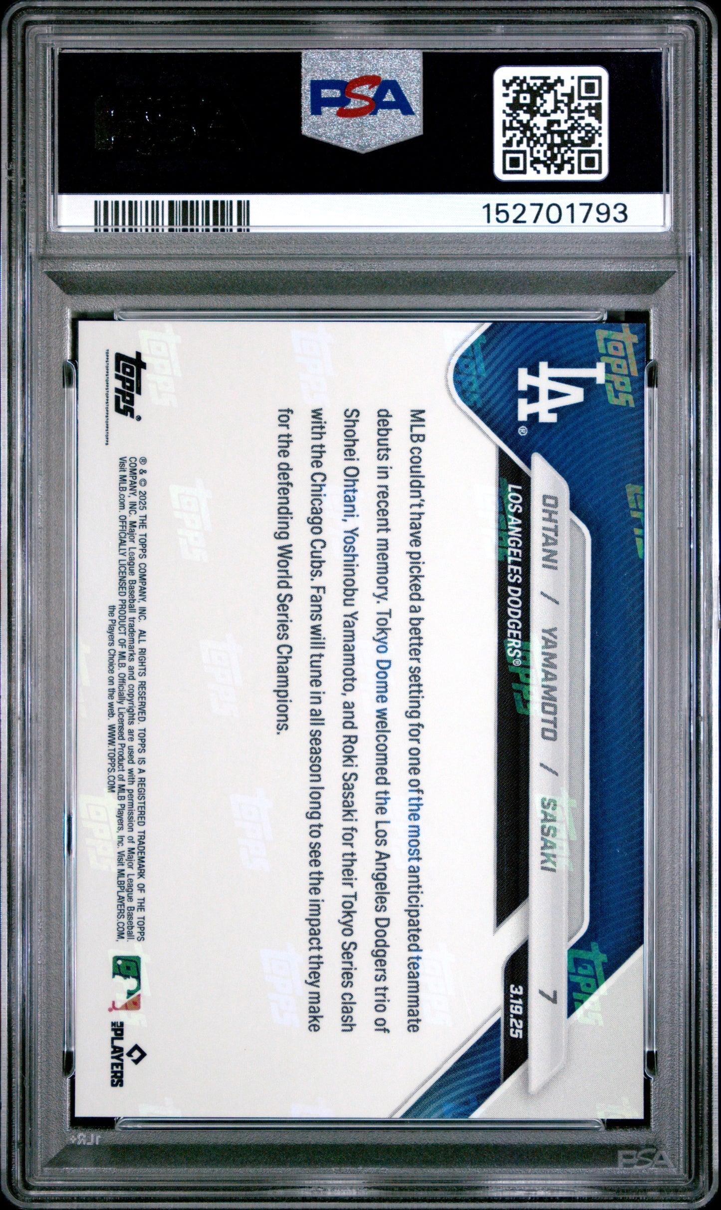 2025 Topps Now Ohtani Yamamoto Sasaki #7 PSA 10