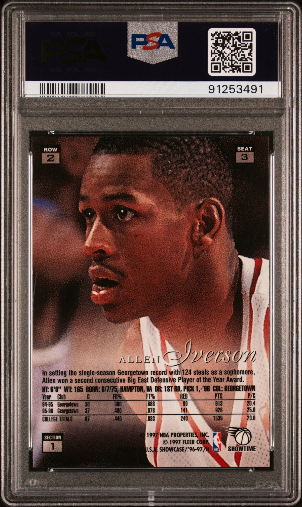 1996 Flair Showcase Allen Iverson #3 Row 2 PSA 8