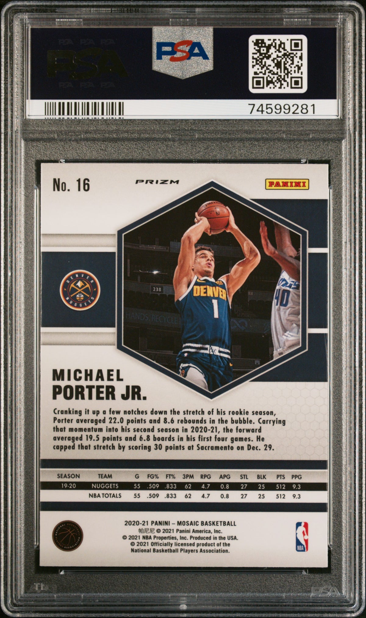 2020 Panini Mosaic Michael Porter Jr. #16 Peacock Choice PSA 10