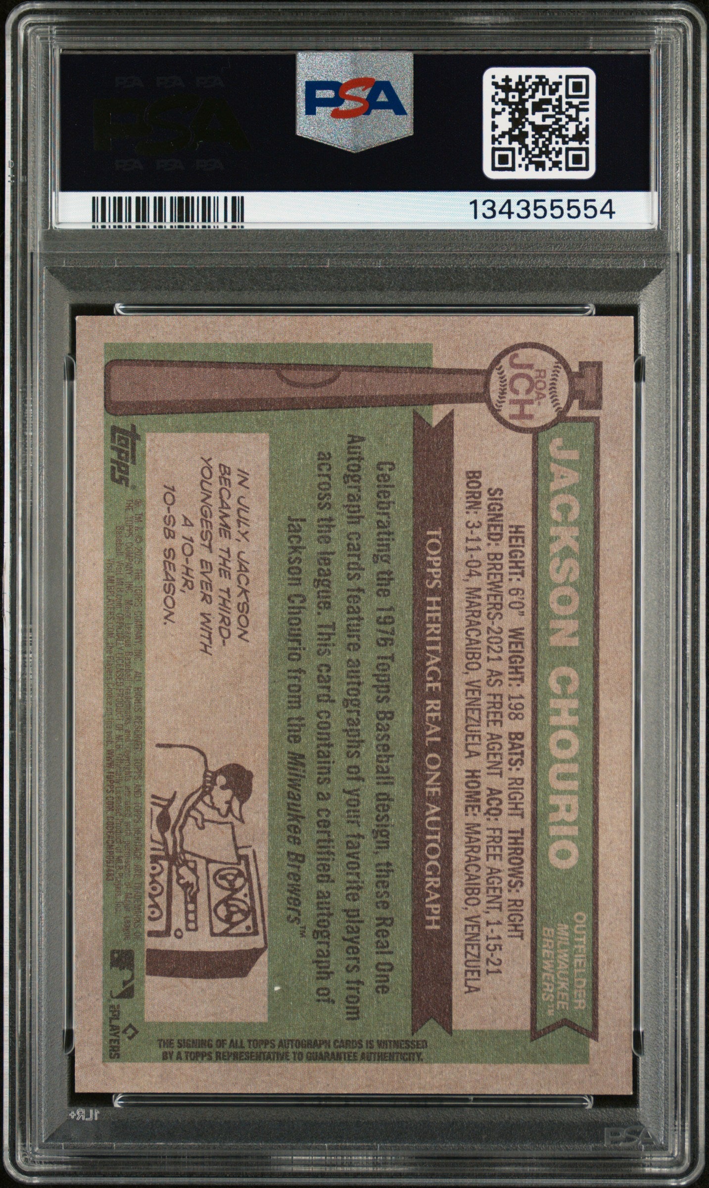 2025 Topps Heritage Real One Autographs Jackson Chourio #ROAJCH PSA 9 Auto 10