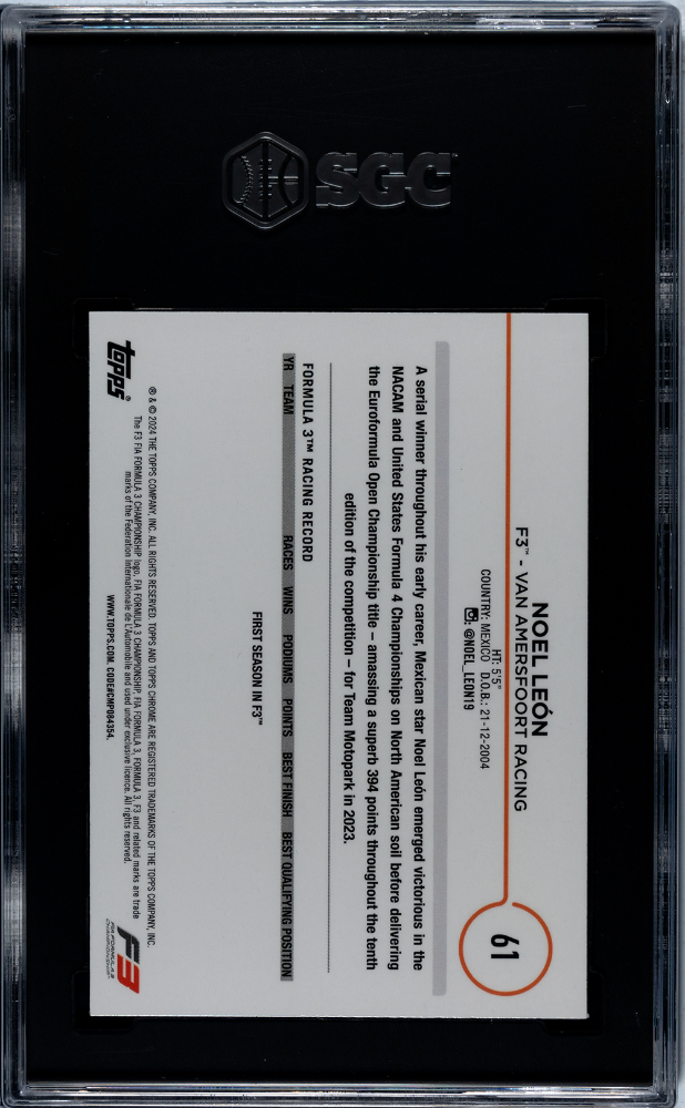 2024 Topps Chrome F1 Noel Leon #61 Purple Checker Flag Refractor SGC 9.5