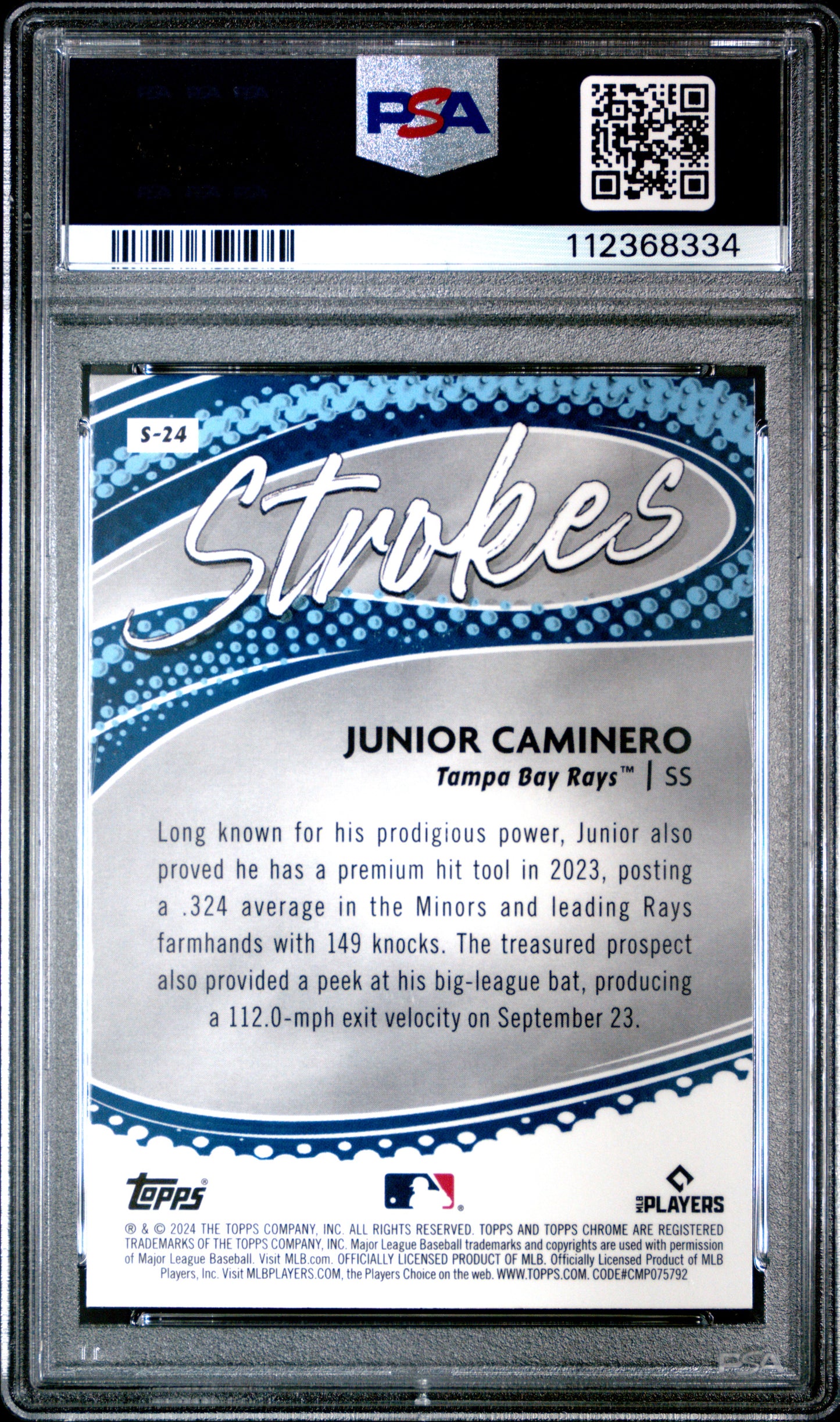 2024 Topps Chrome Strokes Junior Caminero #S24 PSA 10
