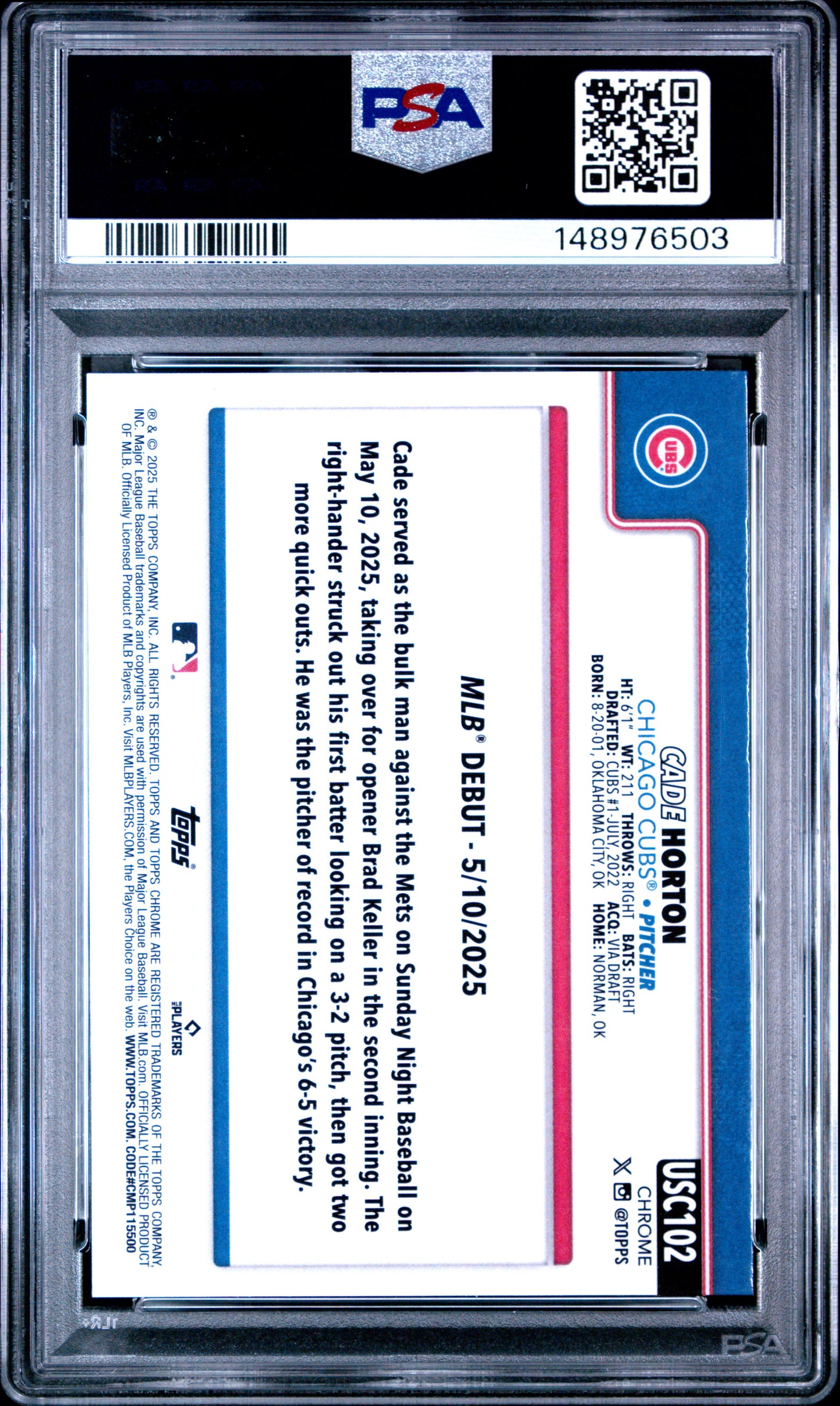 2025 Topps Chrome Update Cade Horton #102 Sepia Refractor PSA 10