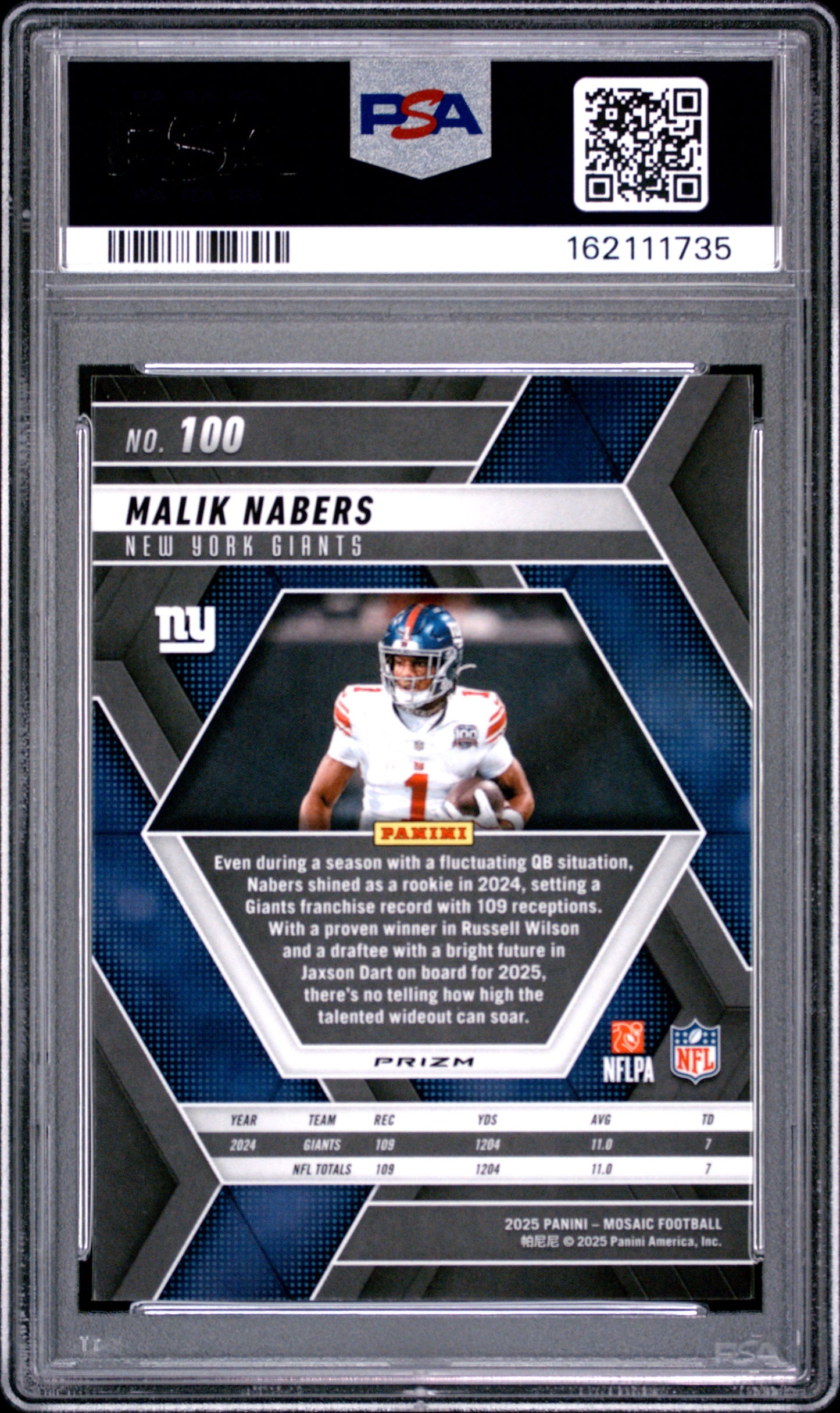 2025 Panini Mosaic Malik Nabers #100 Genesis PSA 10