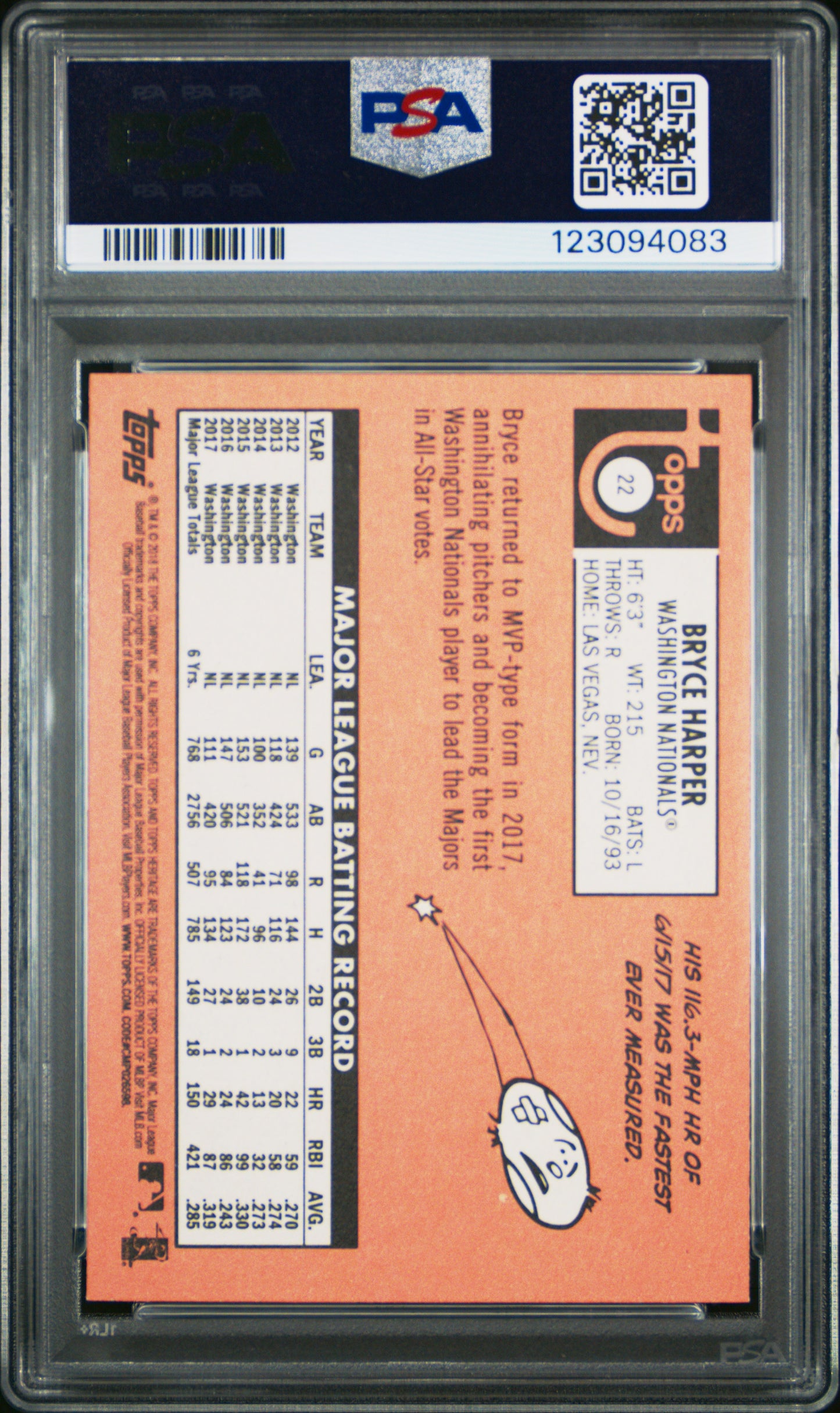 2018 Topps Heritage Bryce Harper #22 Born Date Error PSA 9