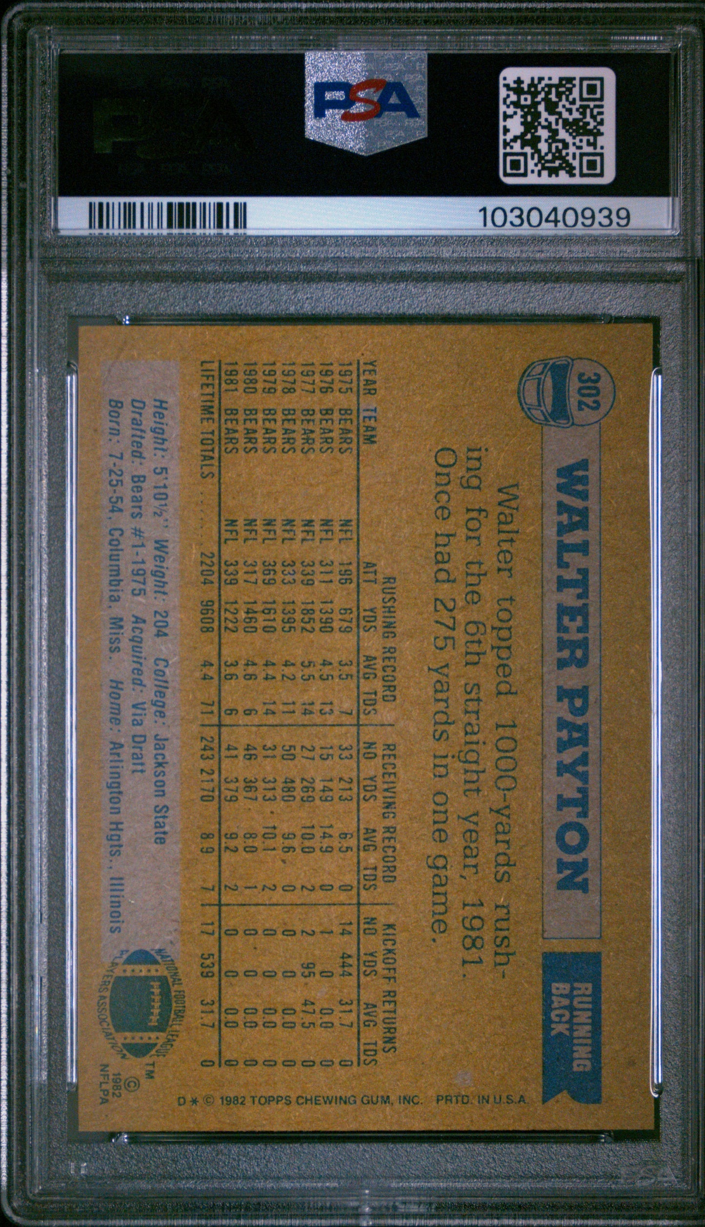 1982 Topps Walter Payton #302 PSA 9