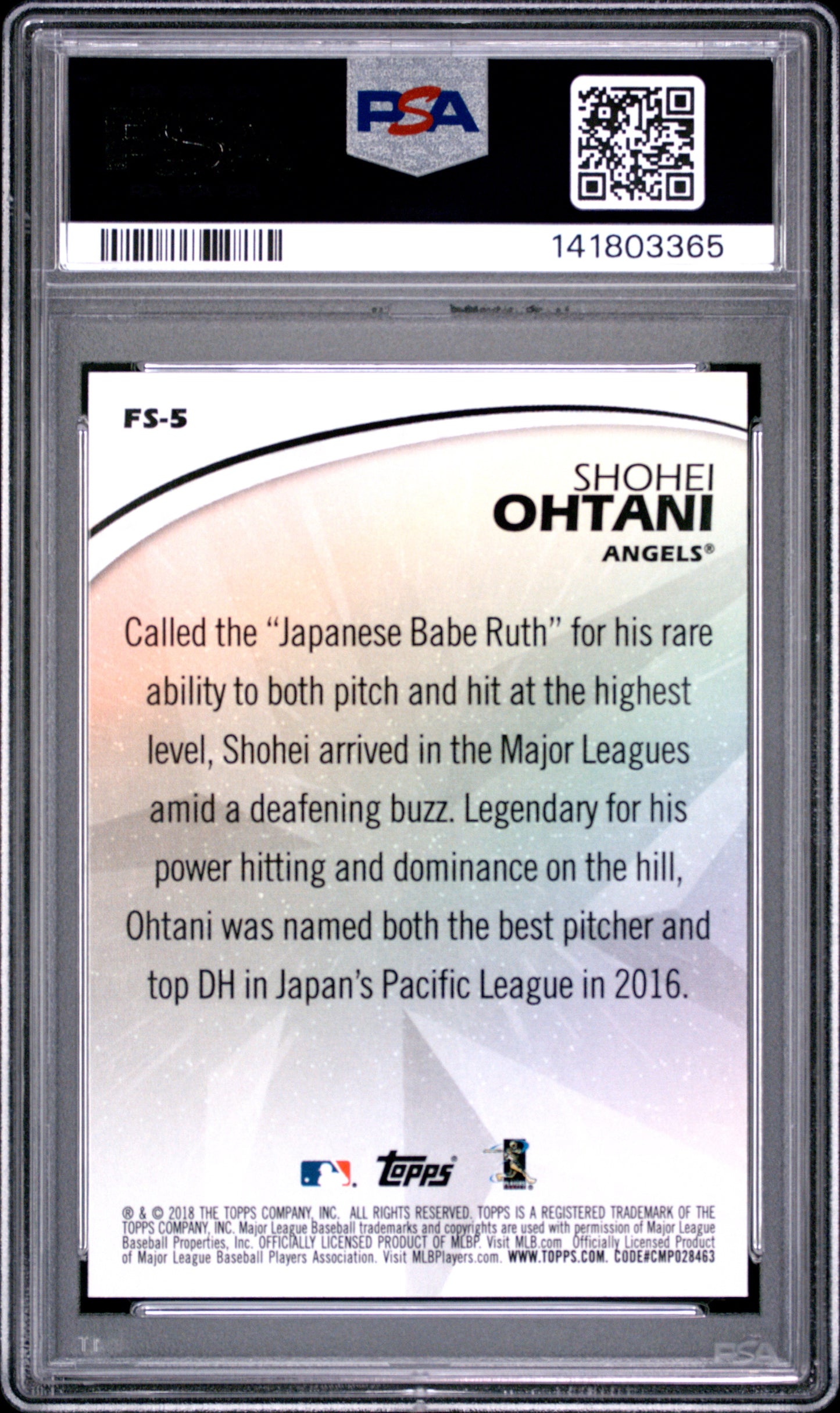 2018 Topps Future Stars Shohei Ohtani #FS-5 RC PSA 9