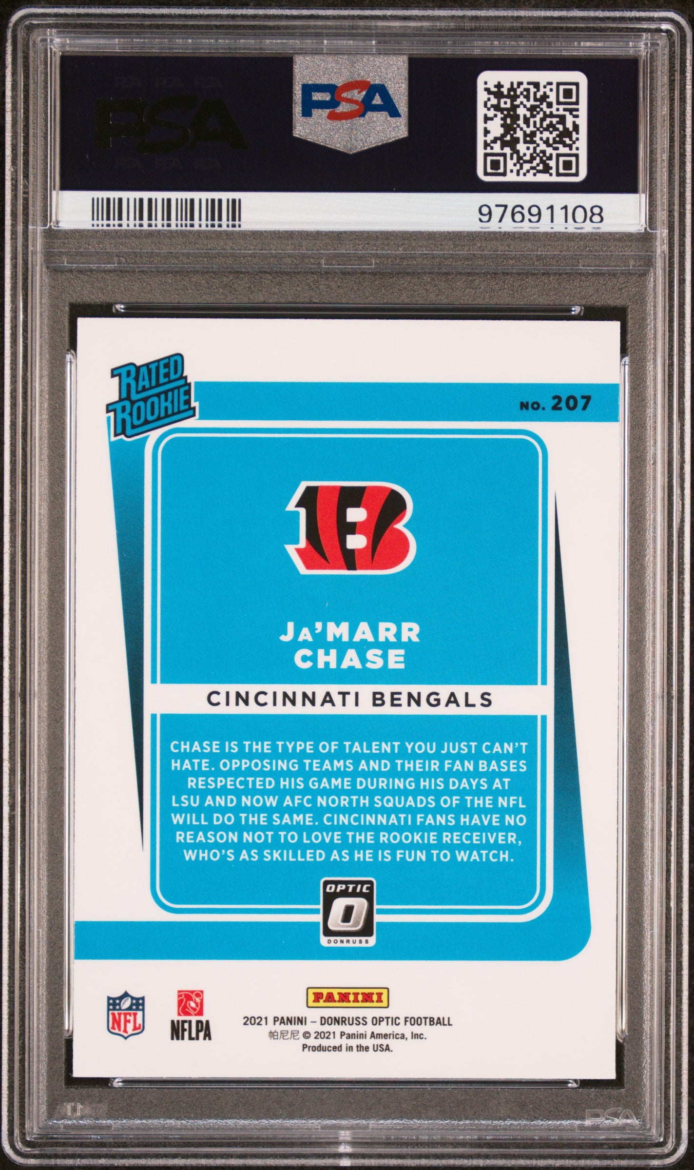 2021 Donruss Optic Rated Rookie Ja'Marr Chase #207 PSA 9