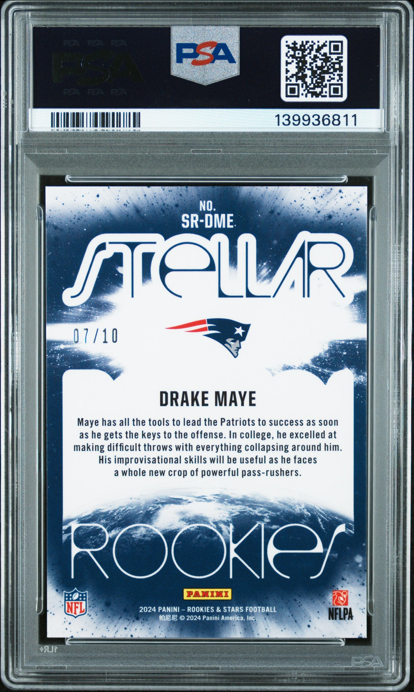 2024 Panini Rookies & Stars Stellar Rookies Drake Maye #SRDME Gold 7/10 PSA 9