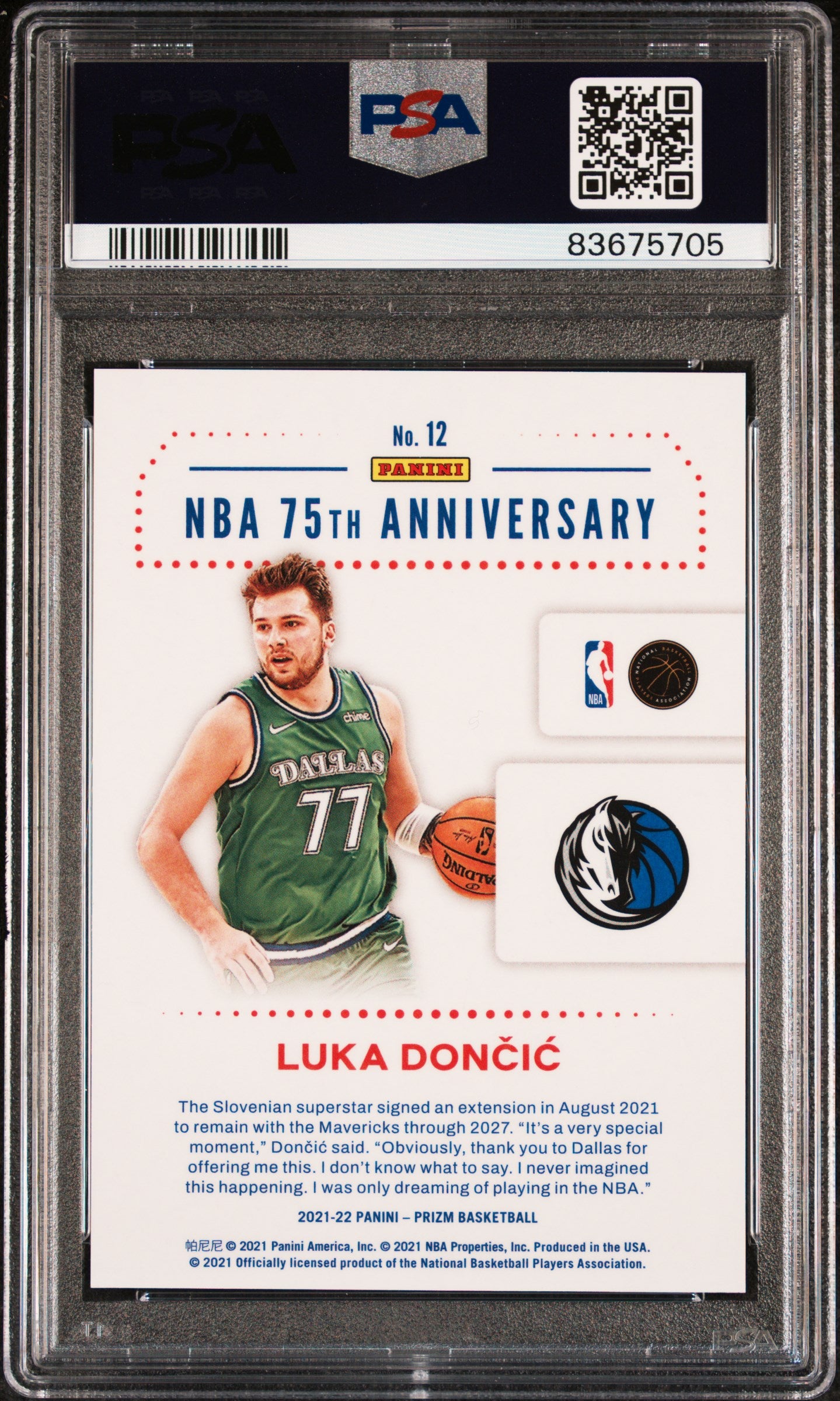 2021 Panini Prizm NBA 75th Logo Luka Doncic #12 PSA 10