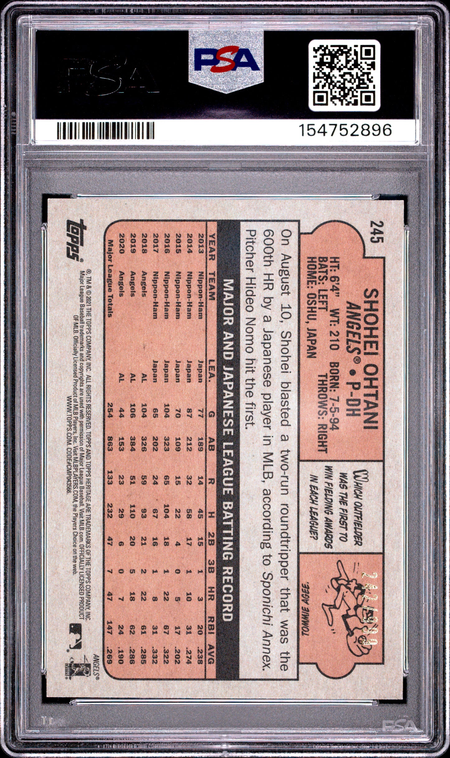 2021 Topps Heritage Shohei Ohtani #245 Chrome PSA 9