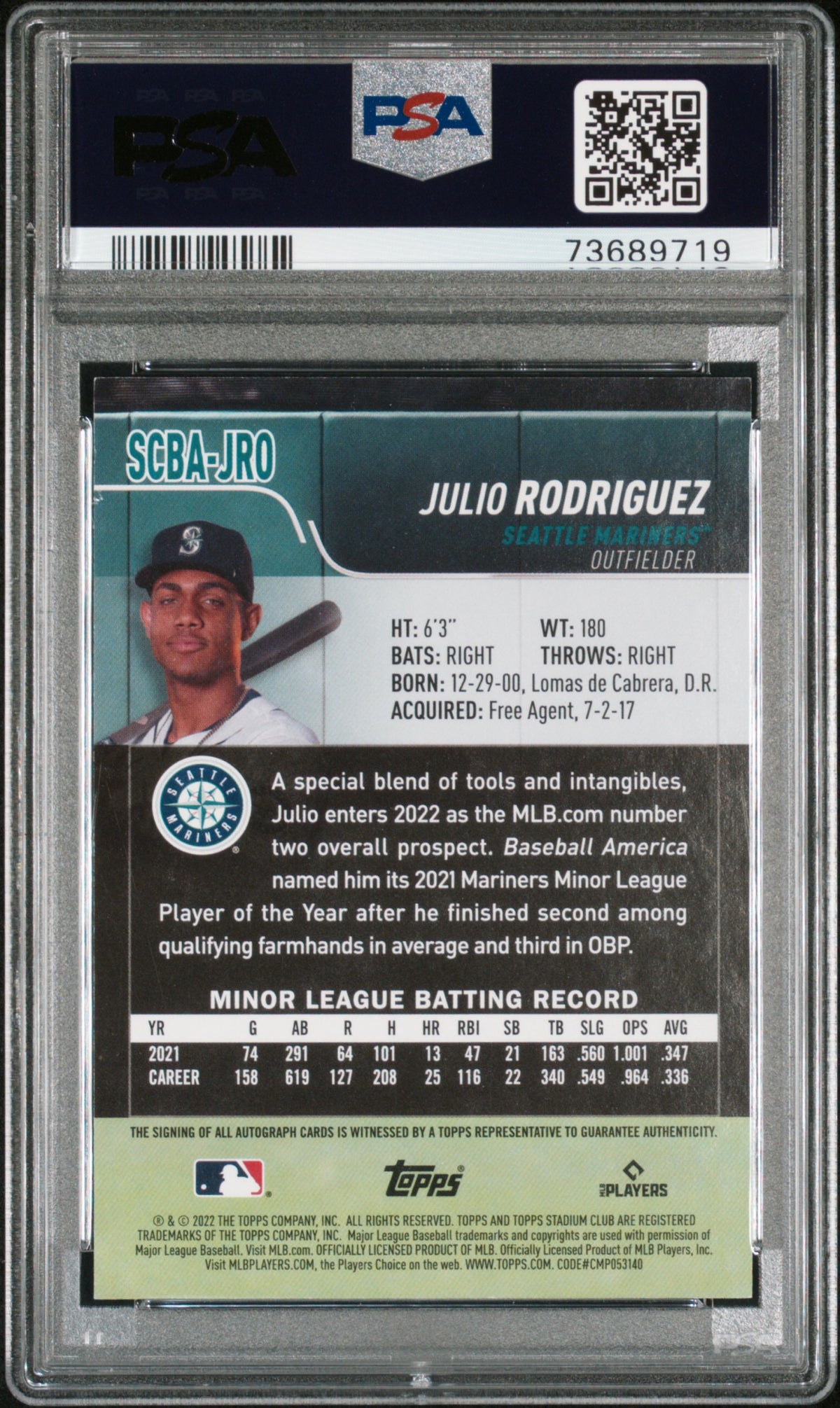 2022 Topps Stadium Club Base Autographs Julio Rodriguez #SCBAJRO PSA 9
