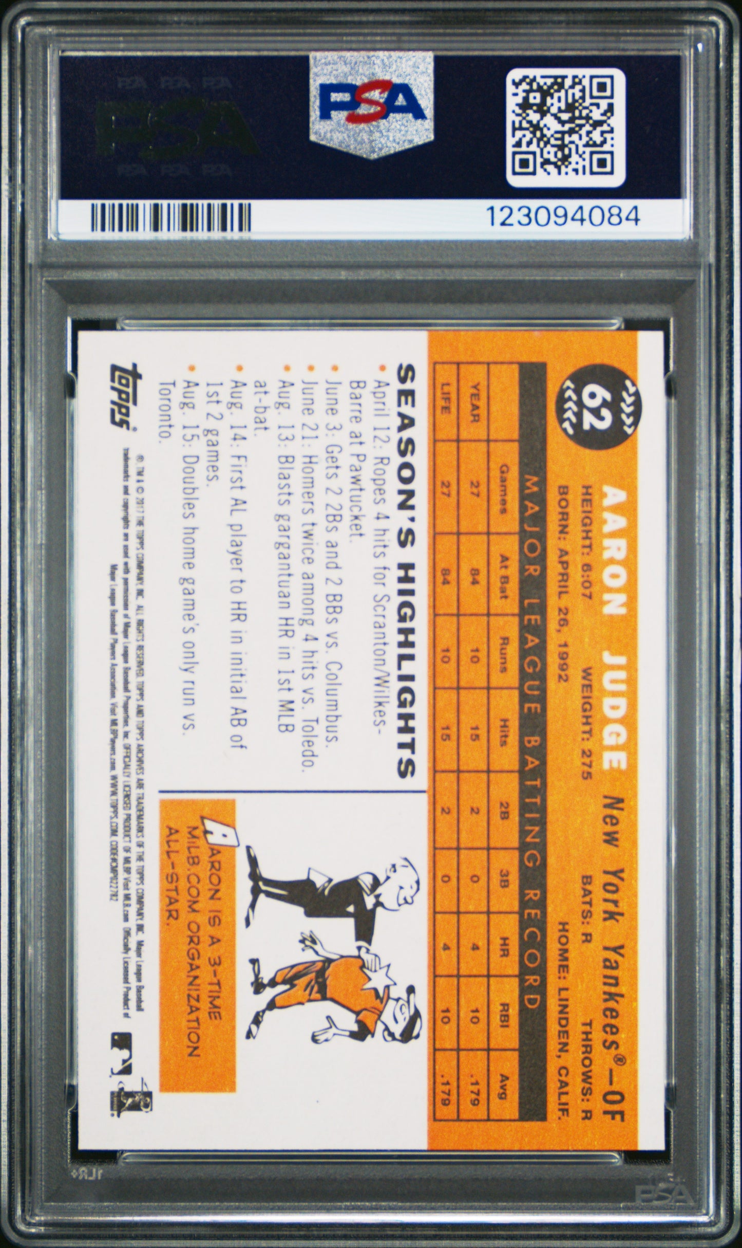 2017 Topps Archives Aaron Judge #62 PSA 9