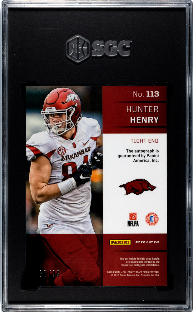 2016 Panini Prizm Draft Picks Hunter Henry #113 Purple 88/99 SGC 10 Auto 10