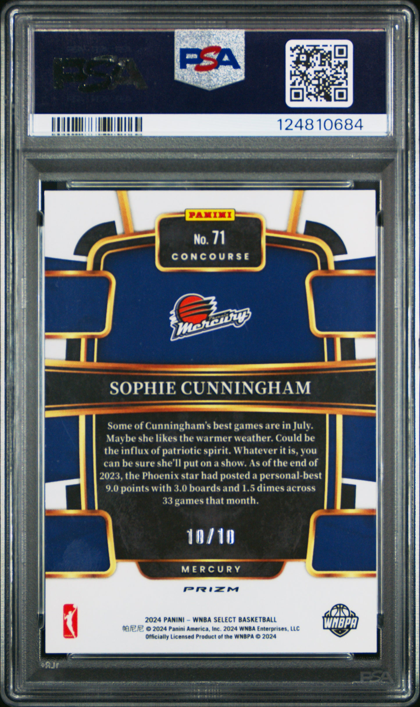 2024 Panini Select WNBA Basketball Sophie Cunningham #71 Gold Flash 10/10 PSA 9