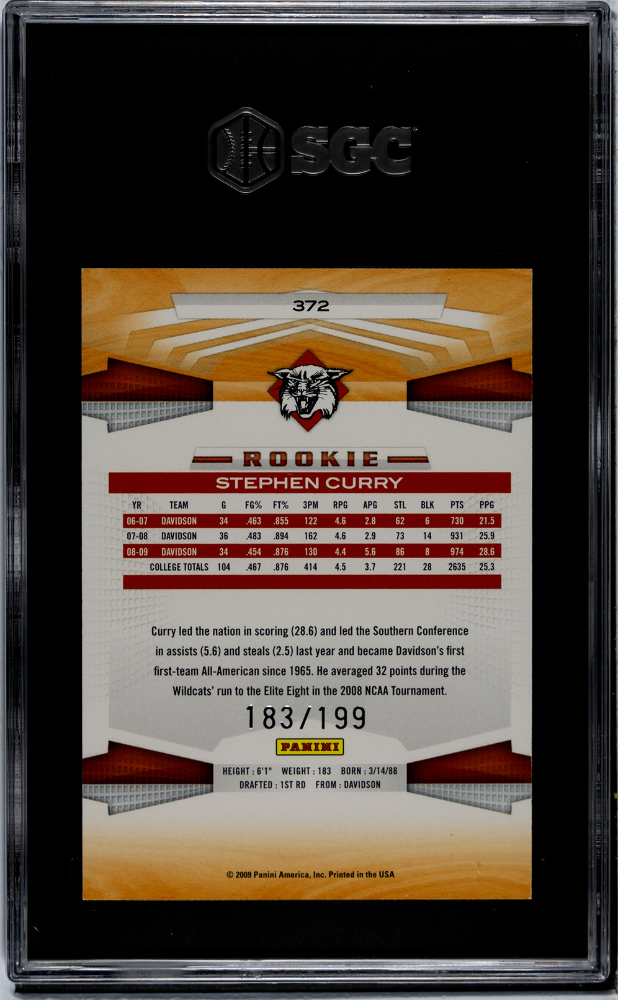 2009 Panini Stephen Curry #372 Artist Proof 183/199 SGC 8