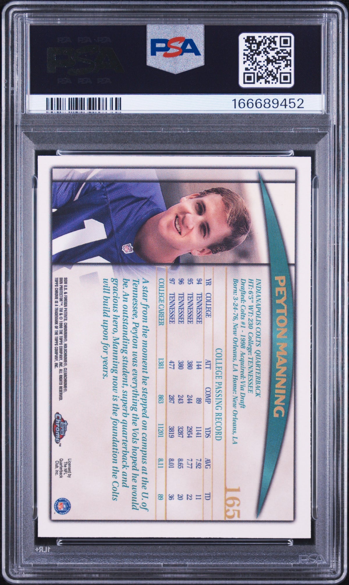 1998 Topps Chrome Peyton Manning #165 RC PSA 8
