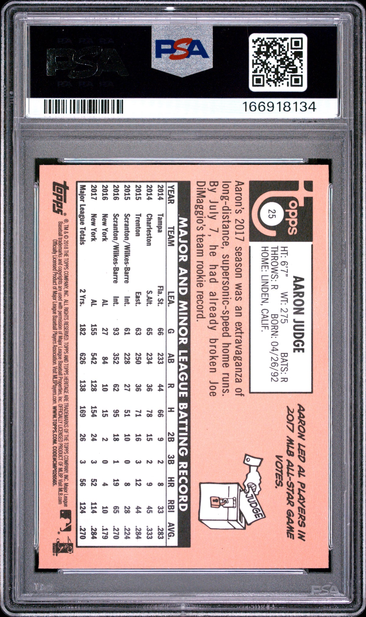 2018 Topps Heritage Aaron Judge #25 PSA 10