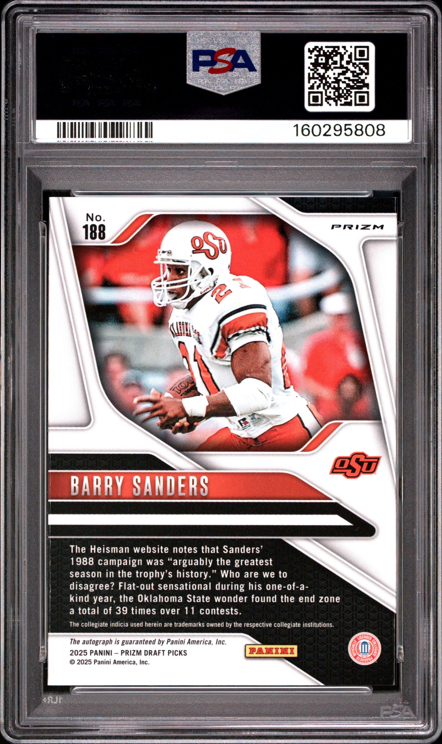 2025 Panini Prizm Draft Picks Barry Sanders #188 Autograph Silver PSA 10