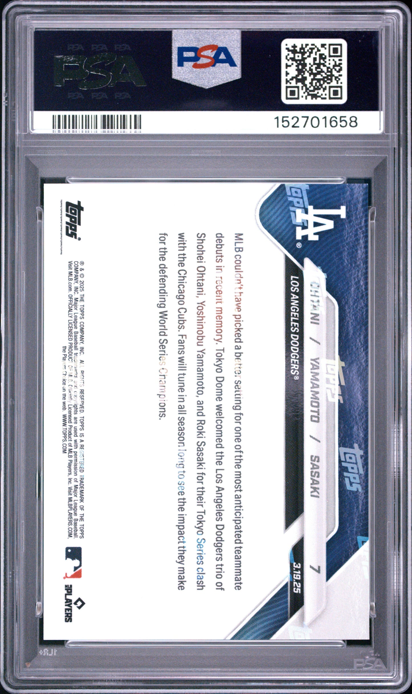 2025 Topps Now Ohtani Yamamoto Sasaki #7 / PSA 10