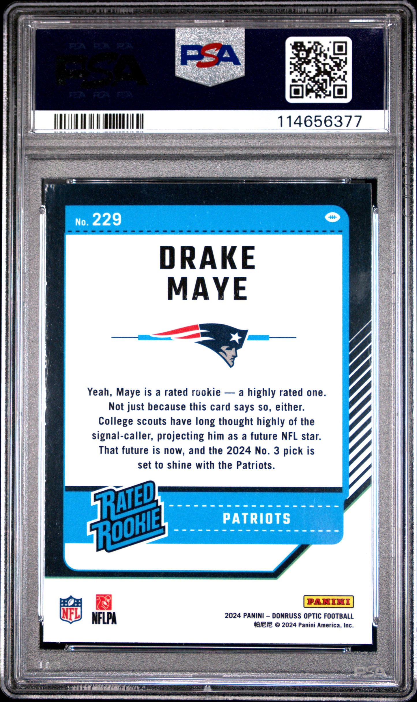 2024 Donruss Optic Drake Maye #229 Rated Rookie PSA 10