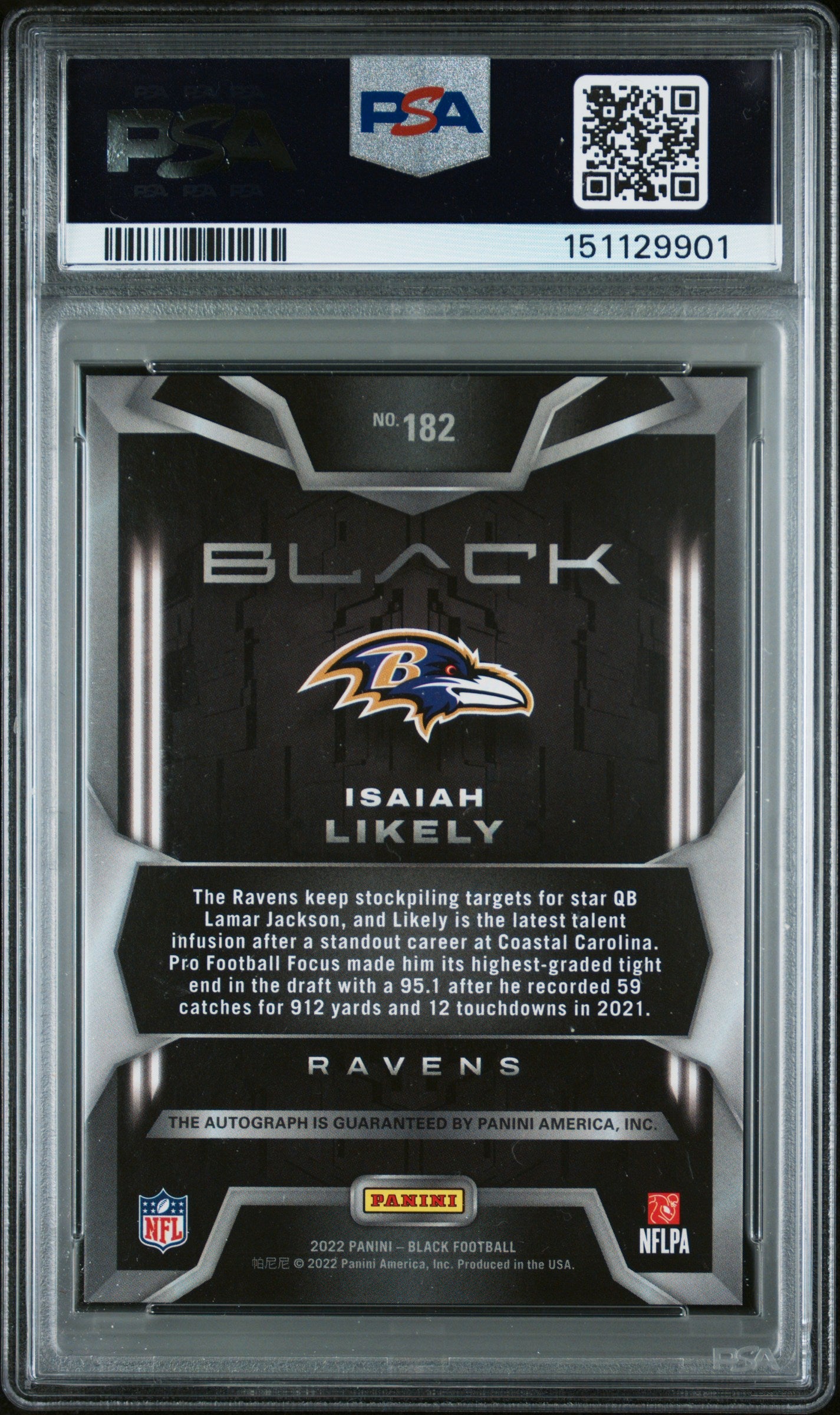 2022 Panini Black Isaiah Likely #182 Autograph Copper 20/25 PSA 10