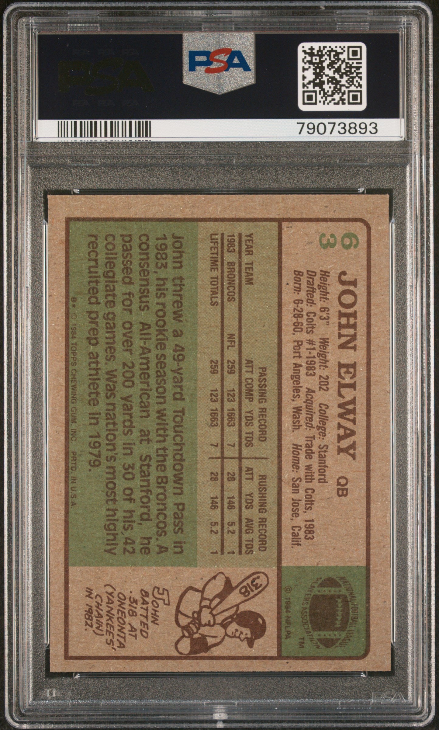 1984 Topps John Elway #63 RC PSA 7